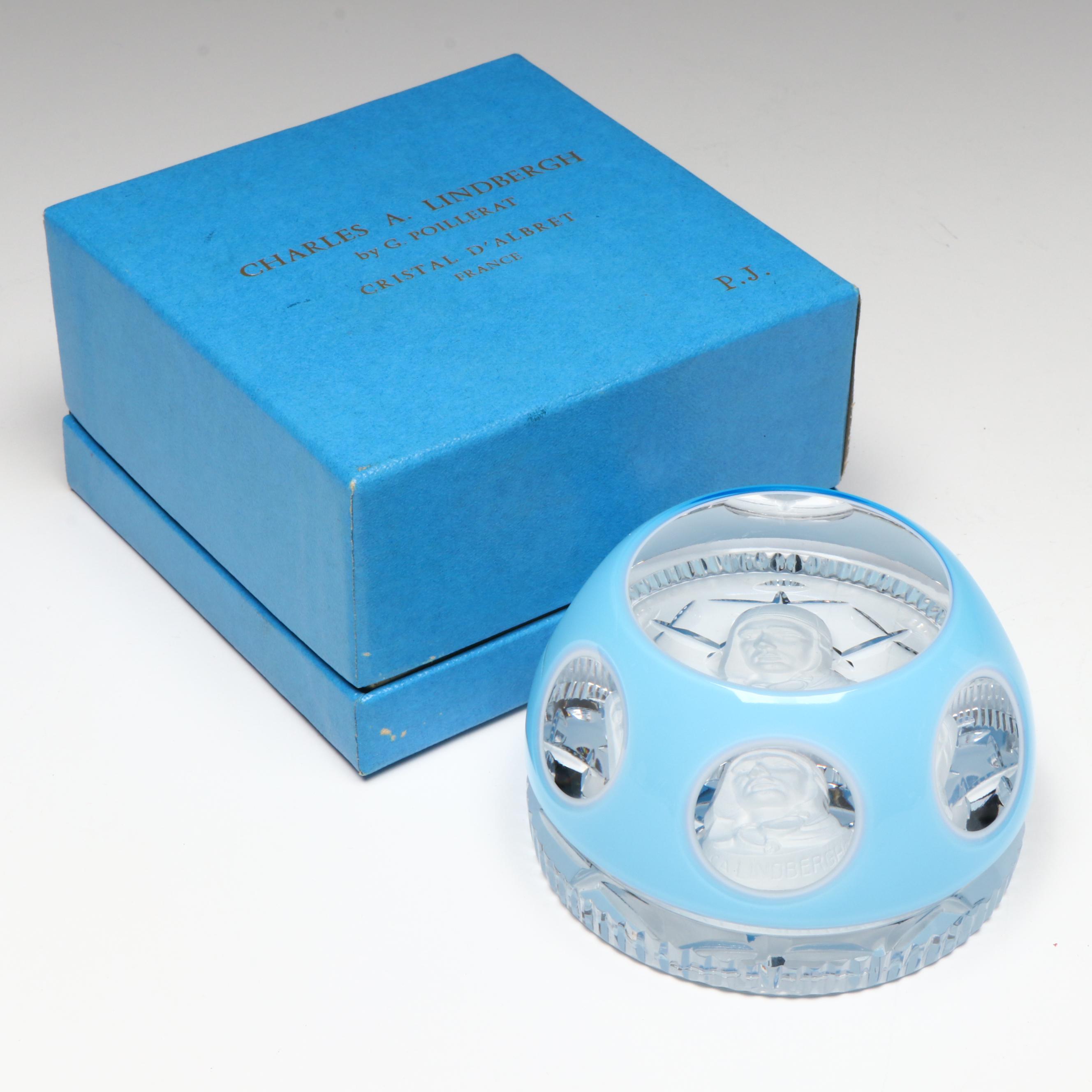 Cristal d'Albret Charles Lindbergh Sulphide Glass Paperweight