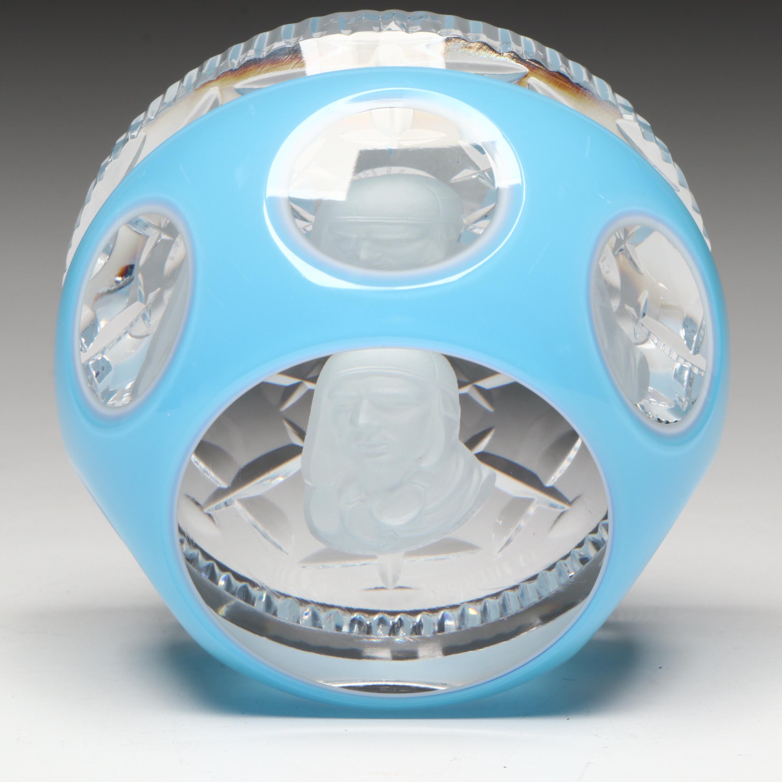 Cristal d'Albret Charles Lindbergh Sulphide Glass Paperweight