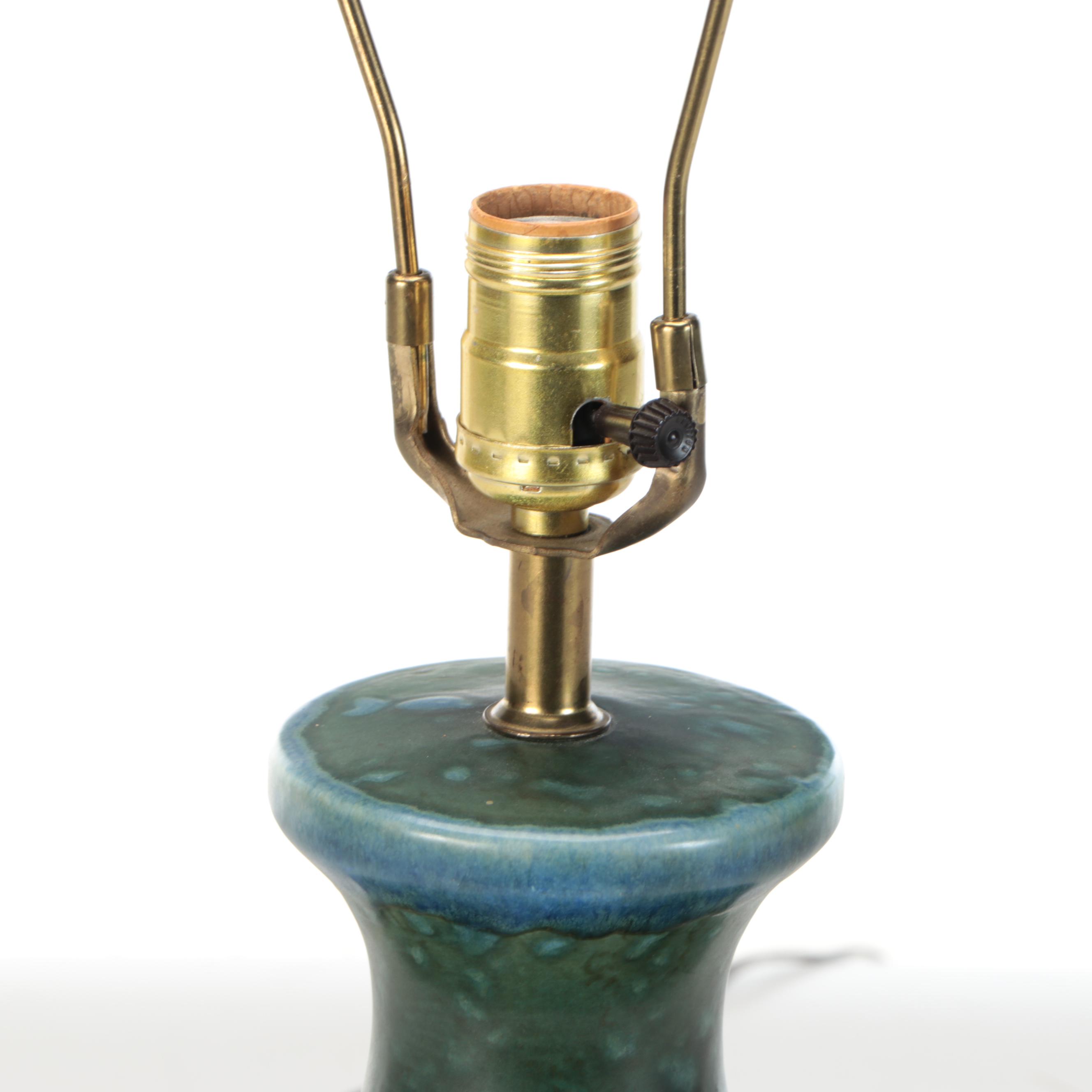 Mid Century Modern Blue and Green Drip Glaze Ceramic Table Lamp