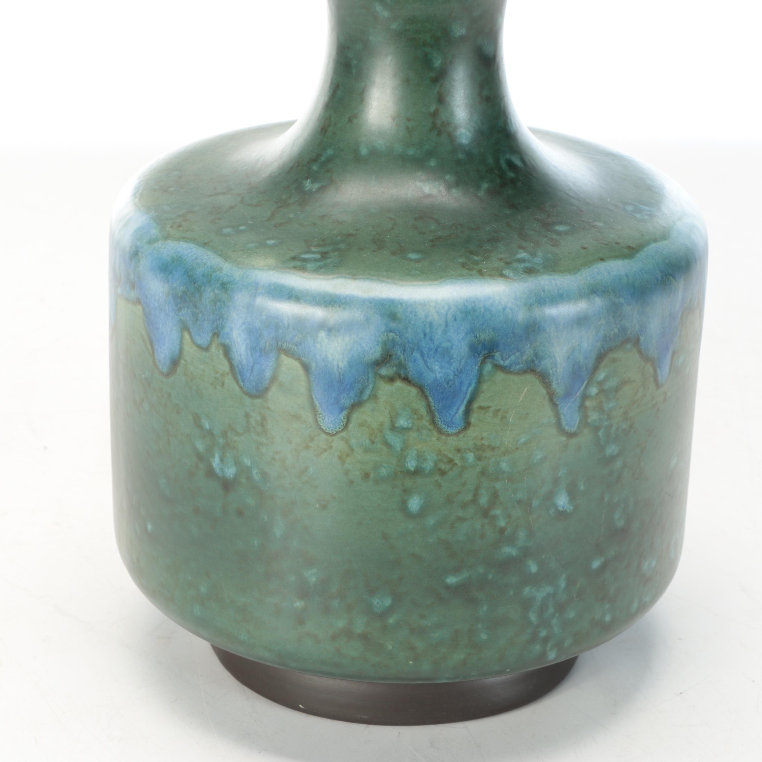 Mid Century Modern Blue and Green Drip Glaze Ceramic Table Lamp