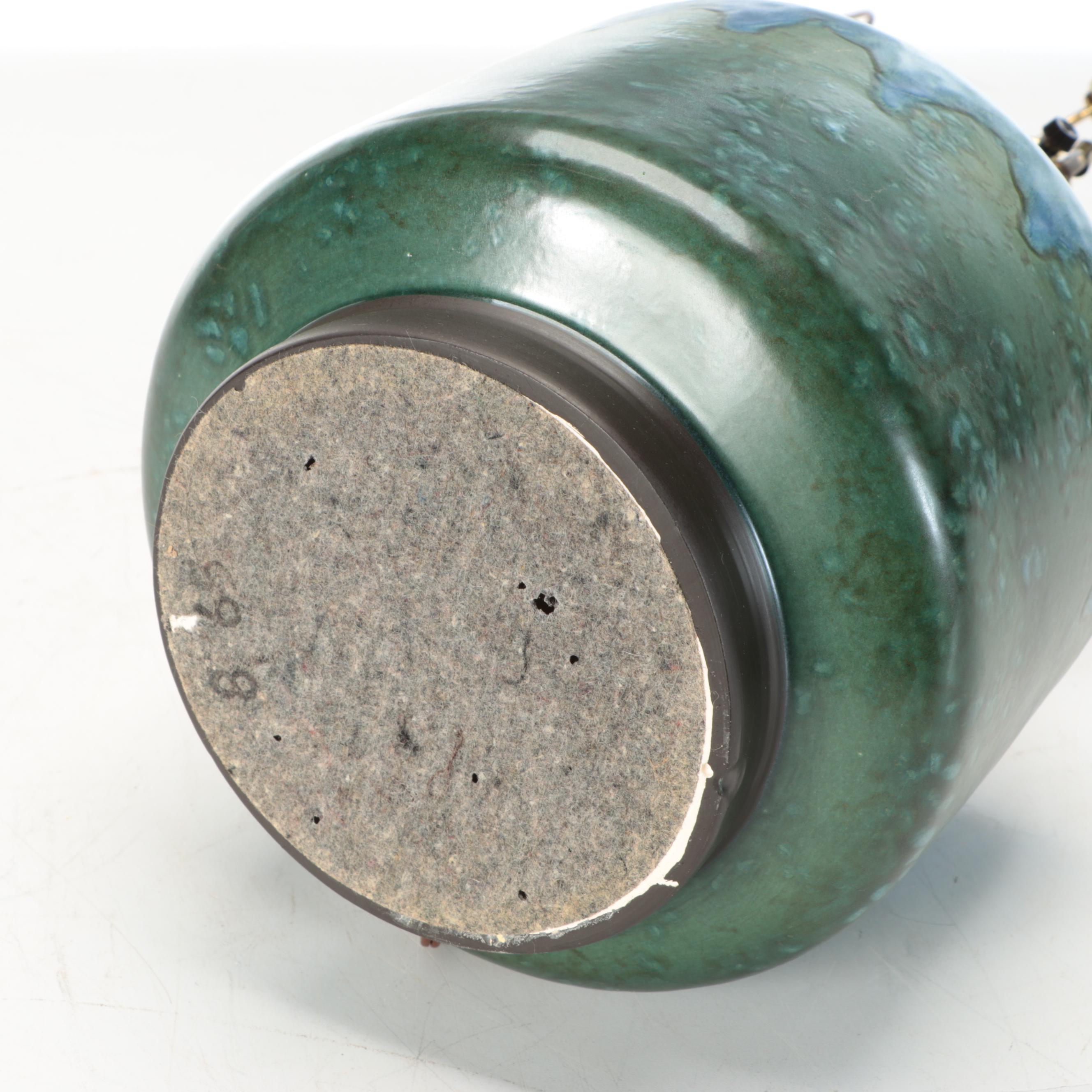 Mid Century Modern Blue and Green Drip Glaze Ceramic Table Lamp