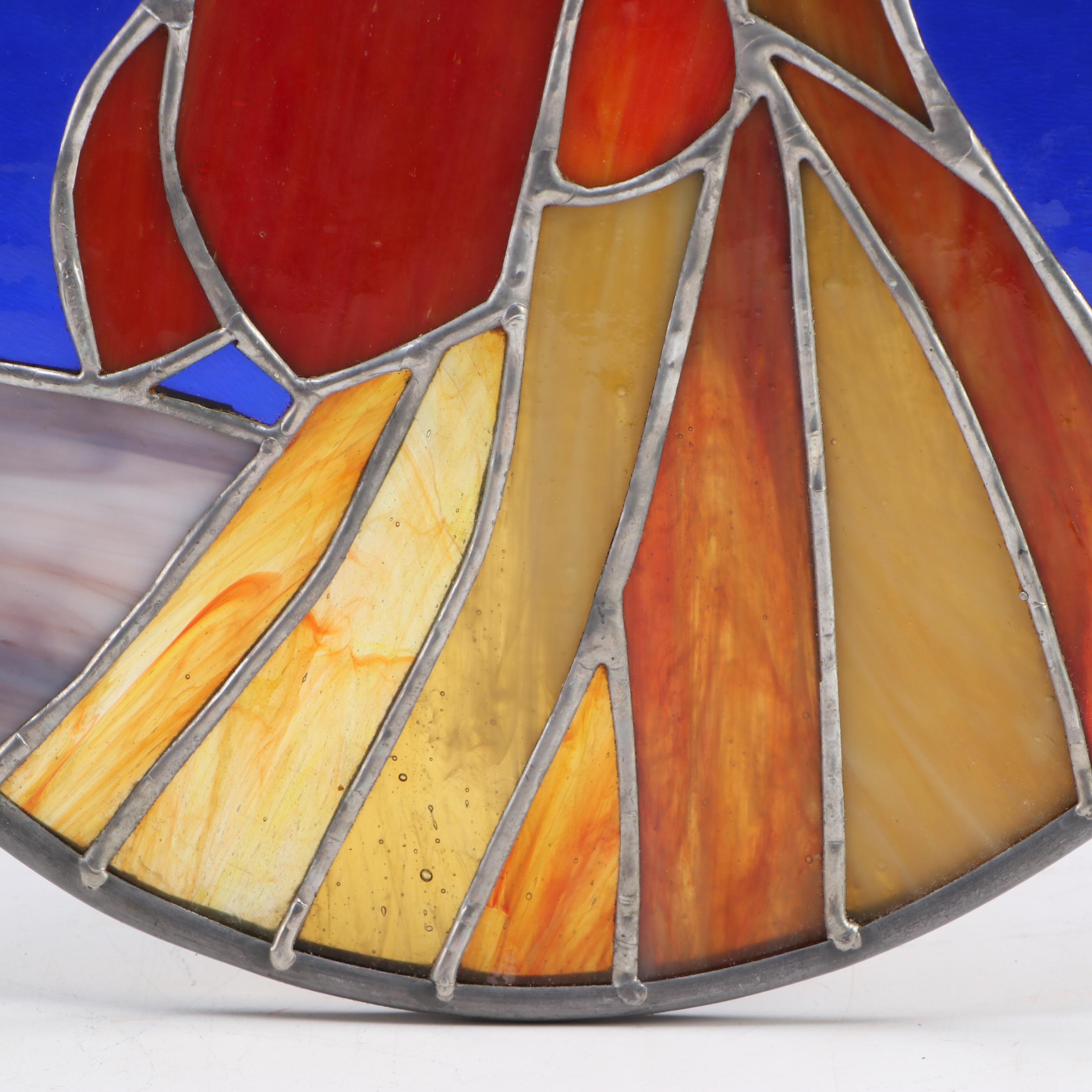 Rooster Slag Glass Round Suncatcher Signed by the Artist, 1990