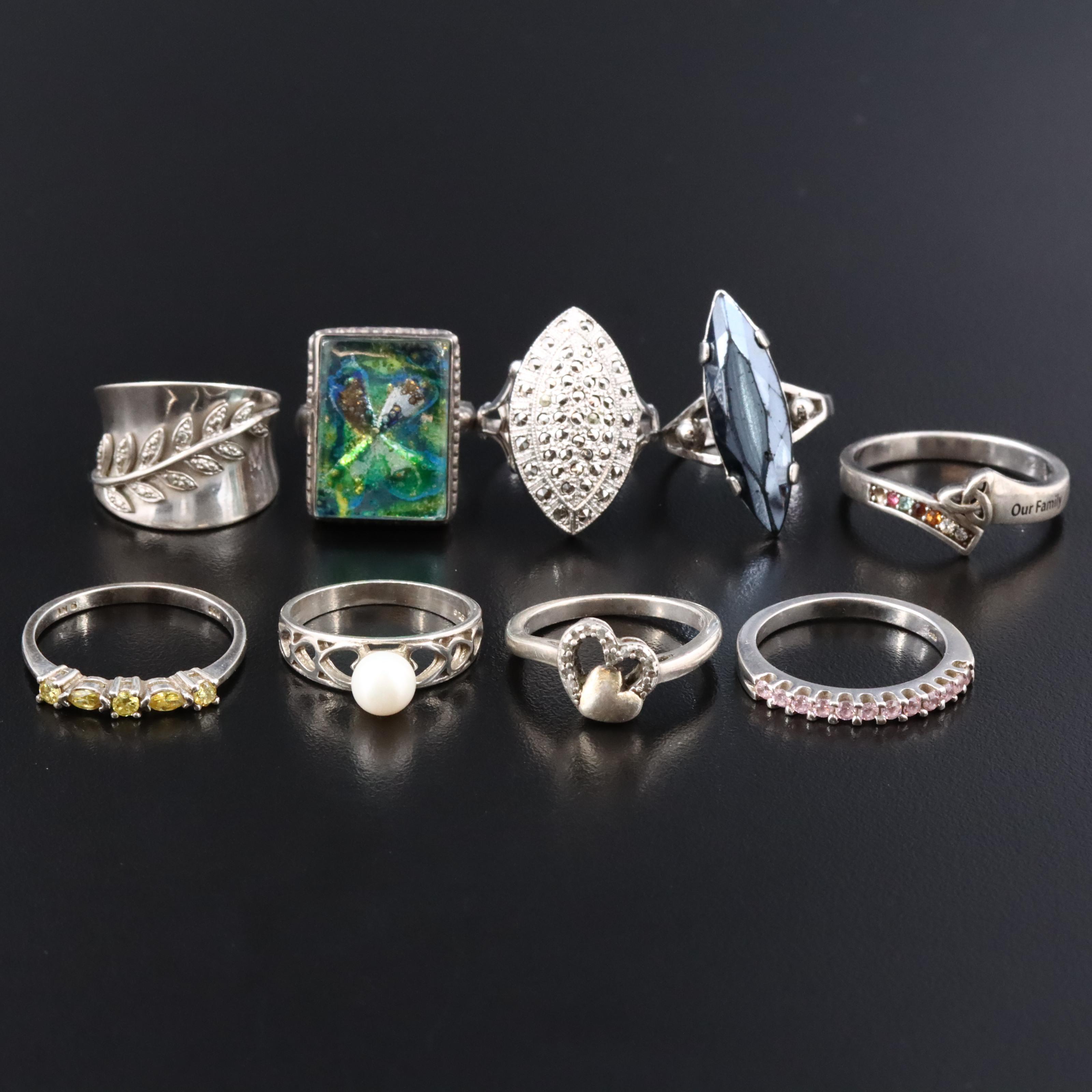 Sterling Ring Collection Featuring Pearl, Rhinestones and CZ