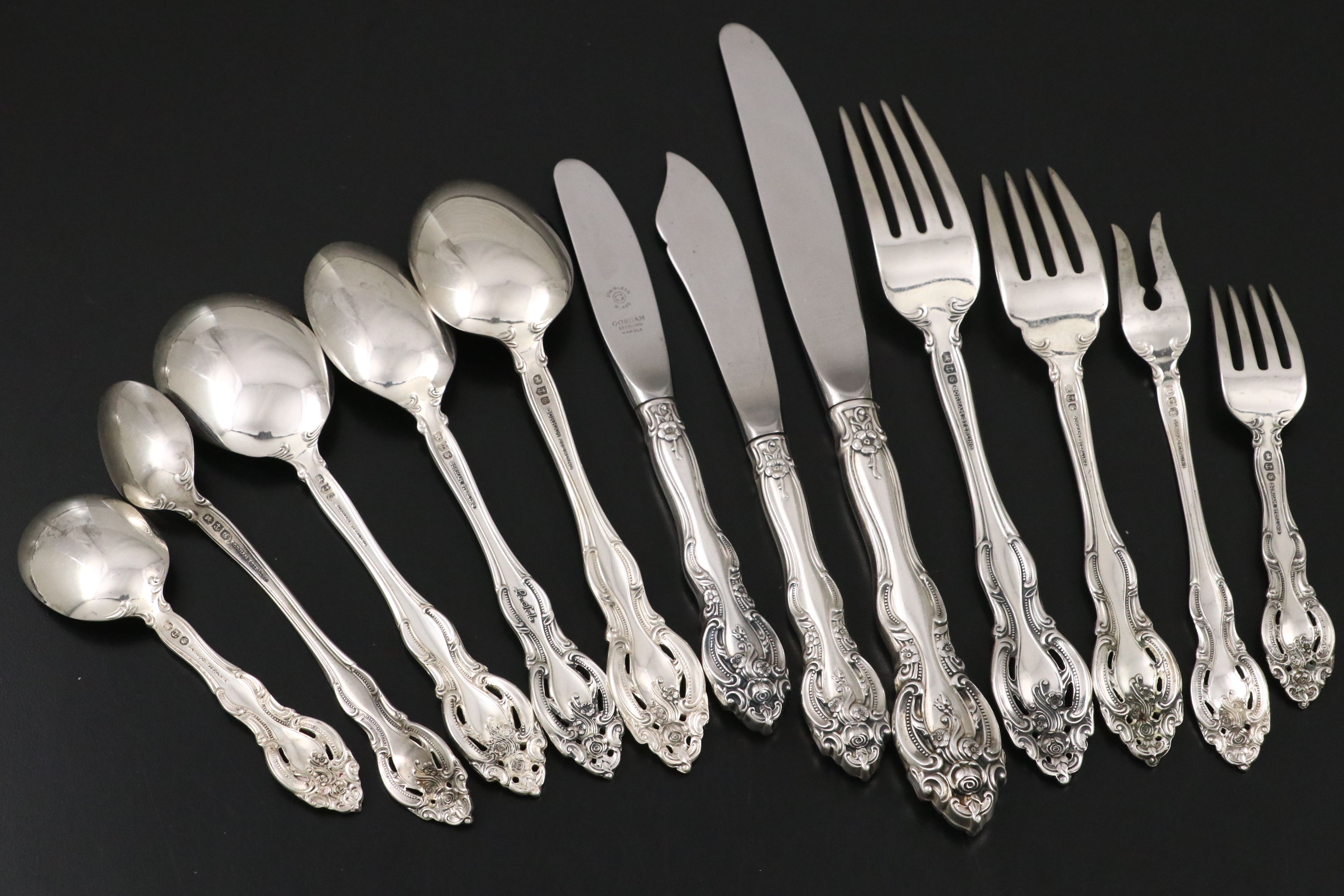 Gorham "La Scala" Sterling Flatware with Wallace "Grande Baroque" Serveware