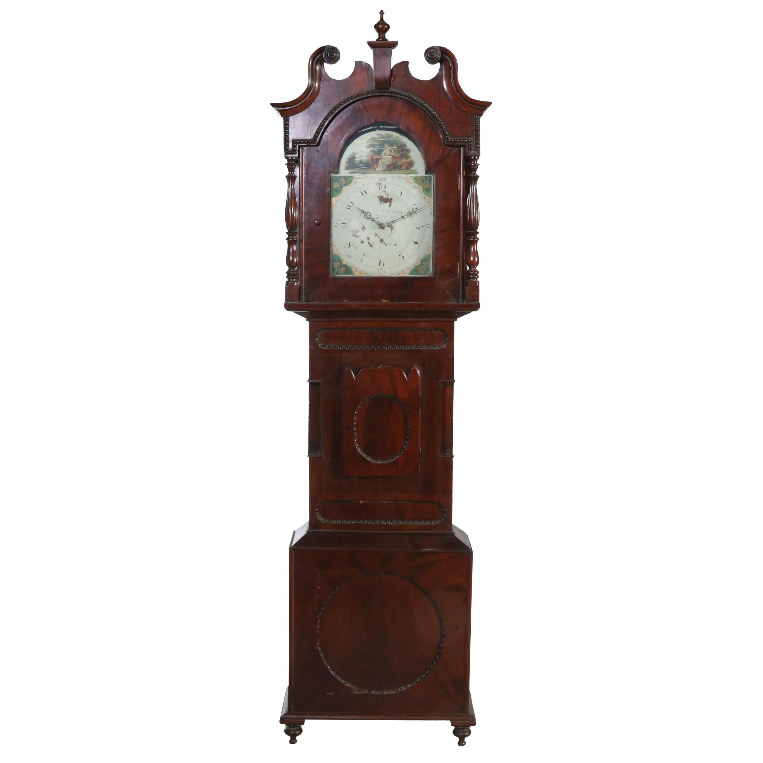 Bradford Chippendale Style Grandfather Clock with Hand-Painted Tombstone Face