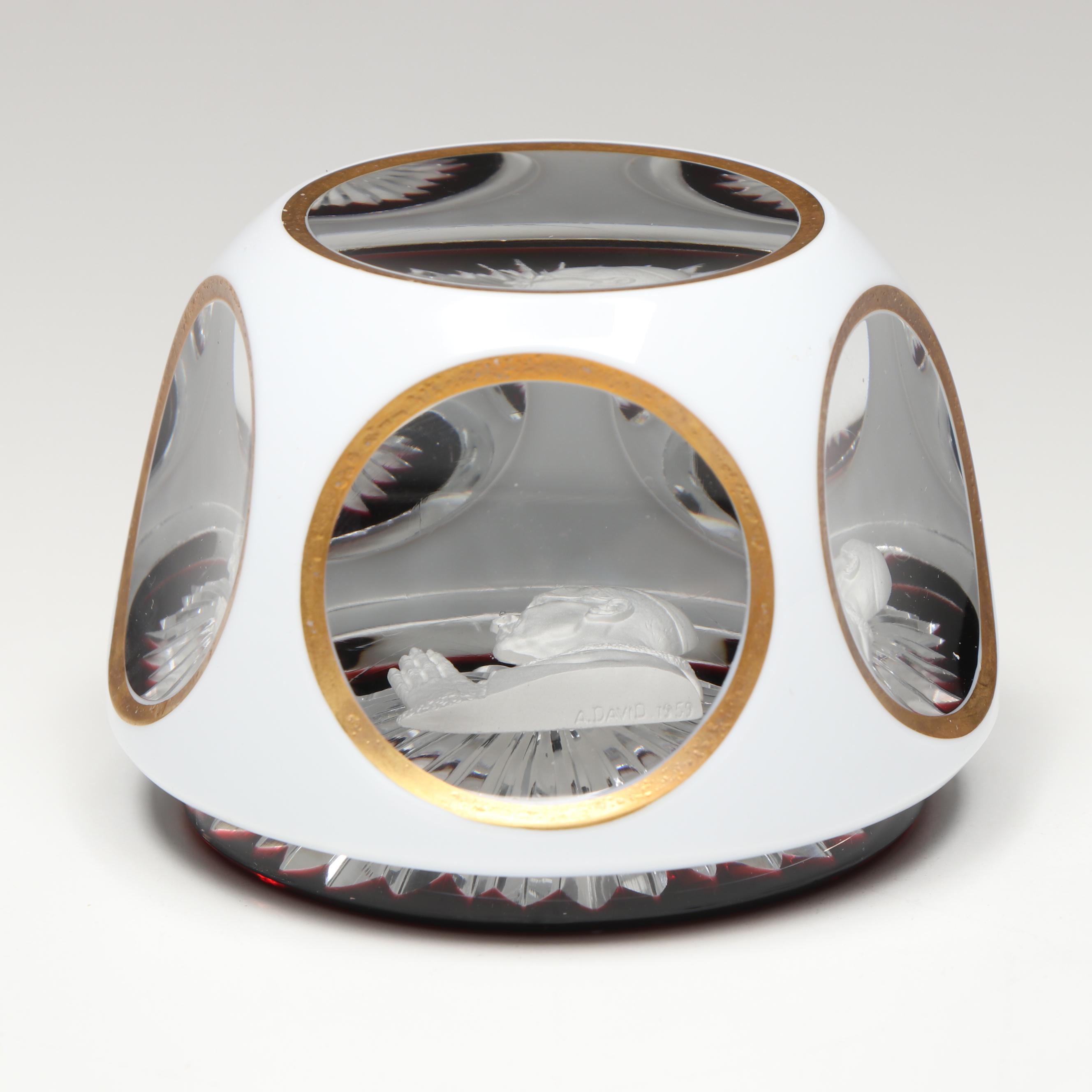 Albert David for Baccarat Pope Pius XII Sulphide Glass Paperweight, 1959