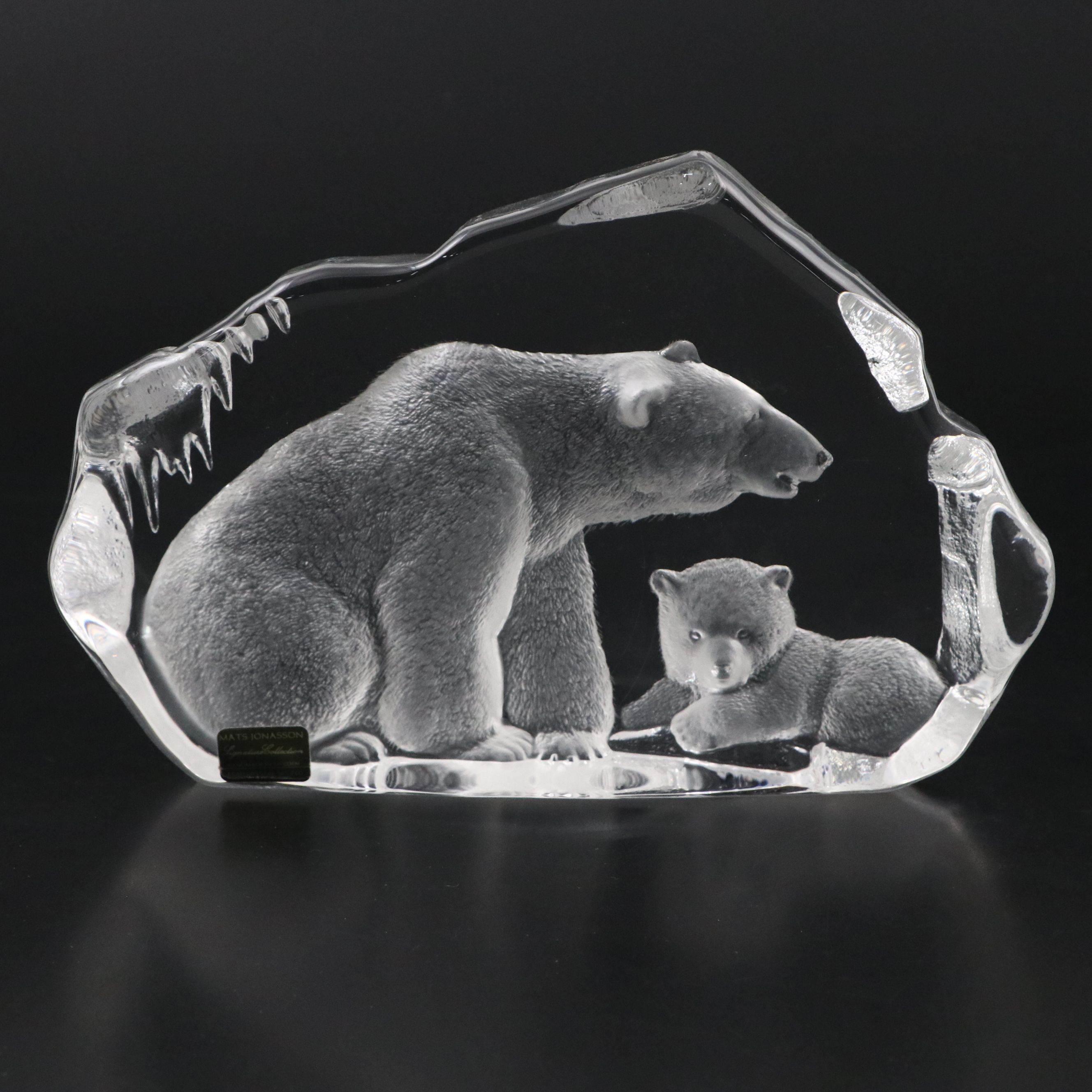 Mats Jonasson Swedish Crystal Bear and Cub, 1979