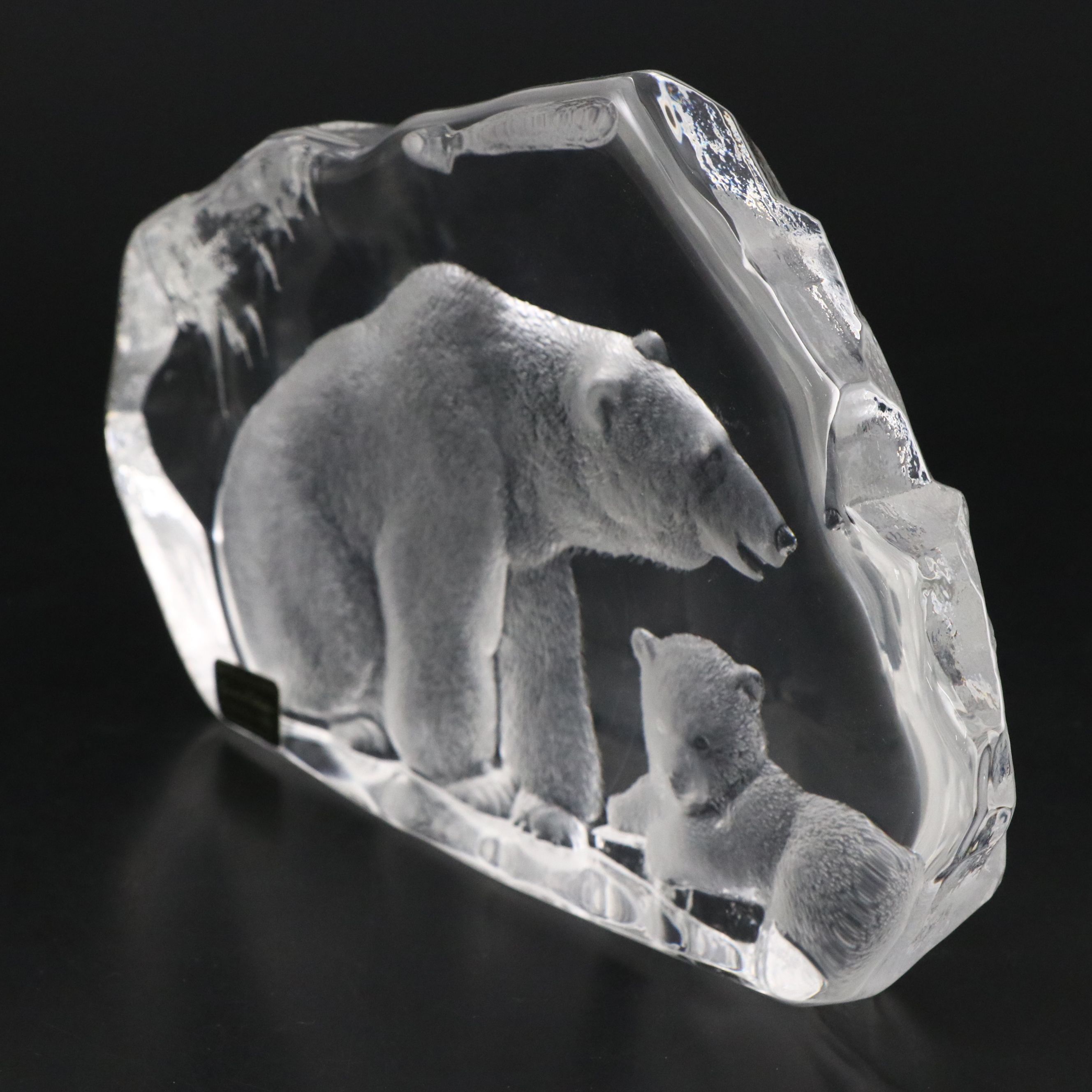 Mats Jonasson Swedish Crystal Bear and Cub, 1979