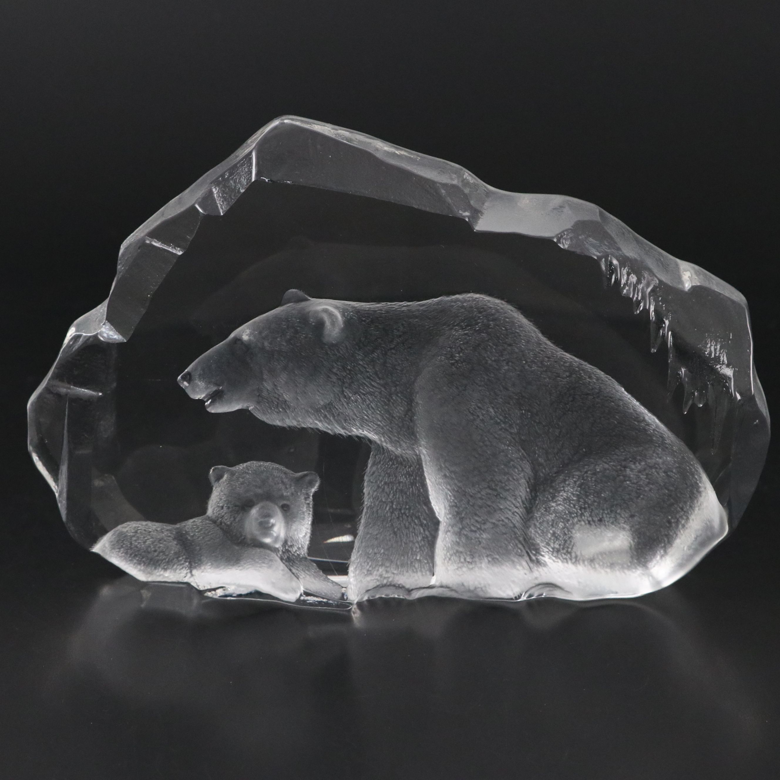Mats Jonasson Swedish Crystal Bear and Cub, 1979