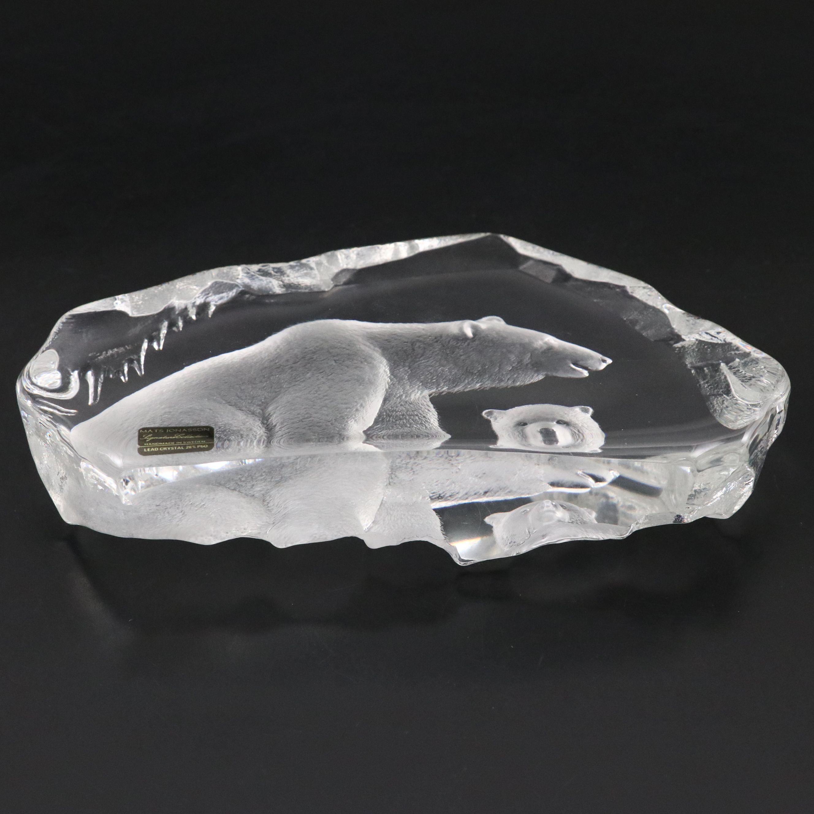 Mats Jonasson Swedish Crystal Bear and Cub, 1979