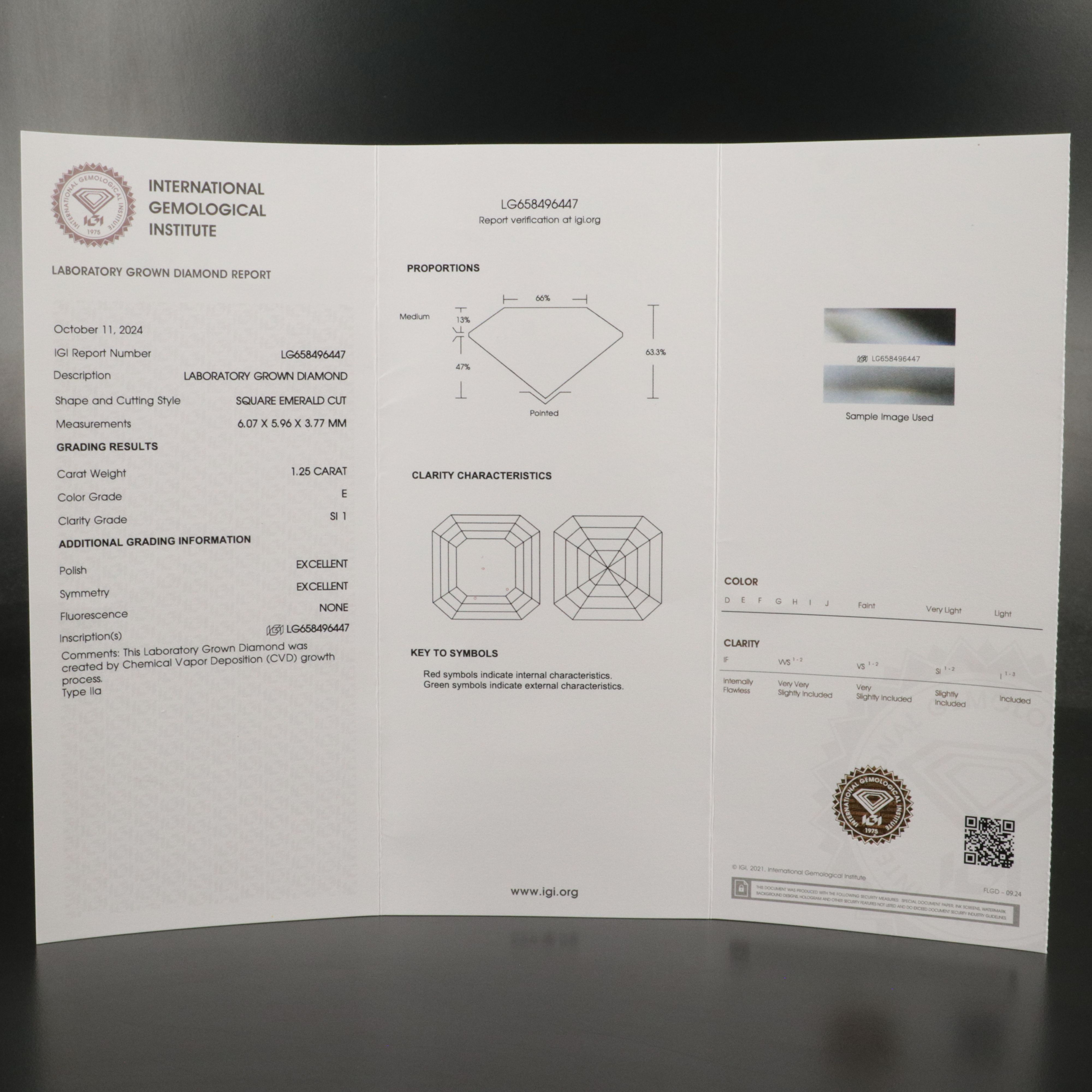 Loose 1.25 CT Lab Grown Diamond with IGI Report