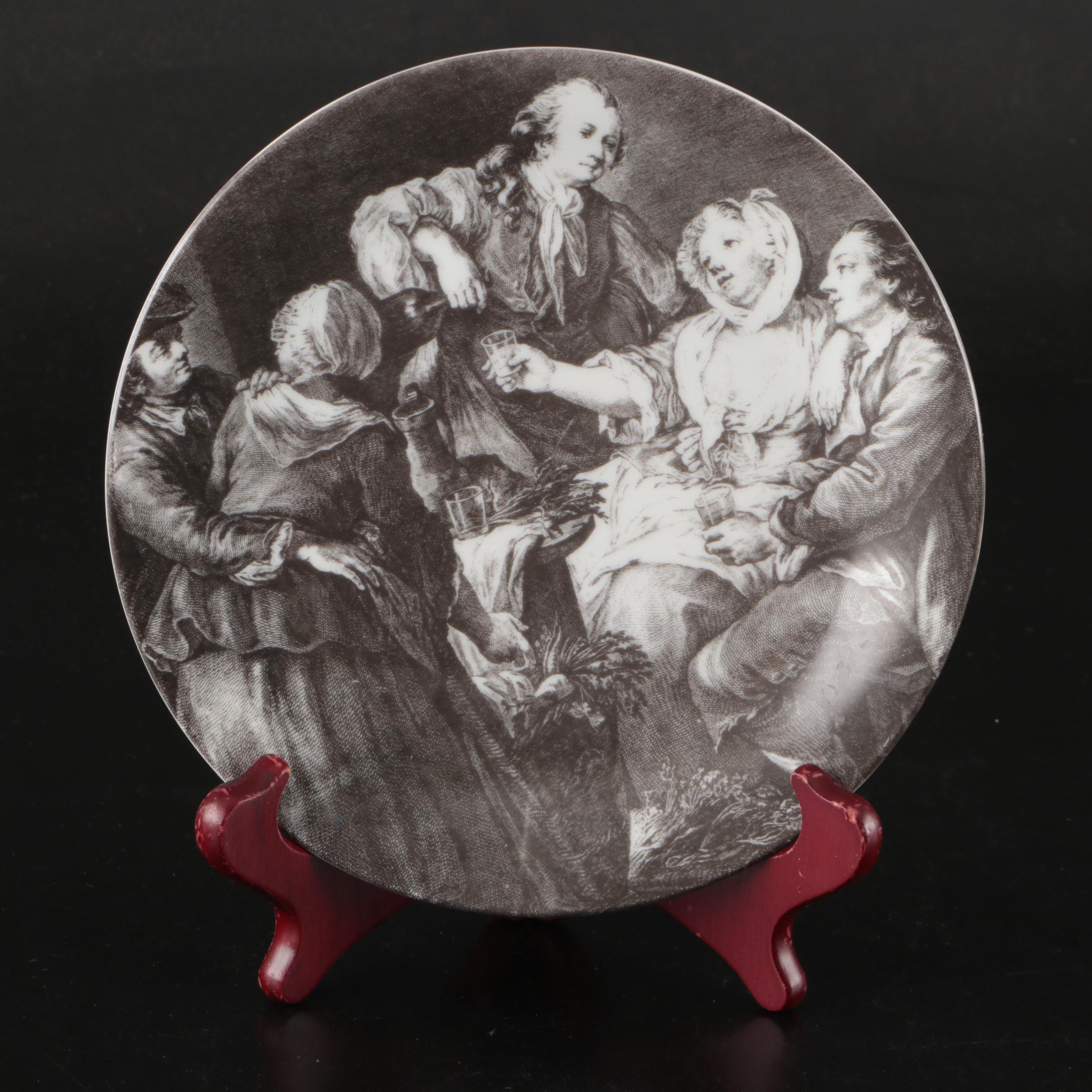 Pair of Hurricane Oil Lamps with Seltmann Weiden Porcelain Plate After G.M Kraus