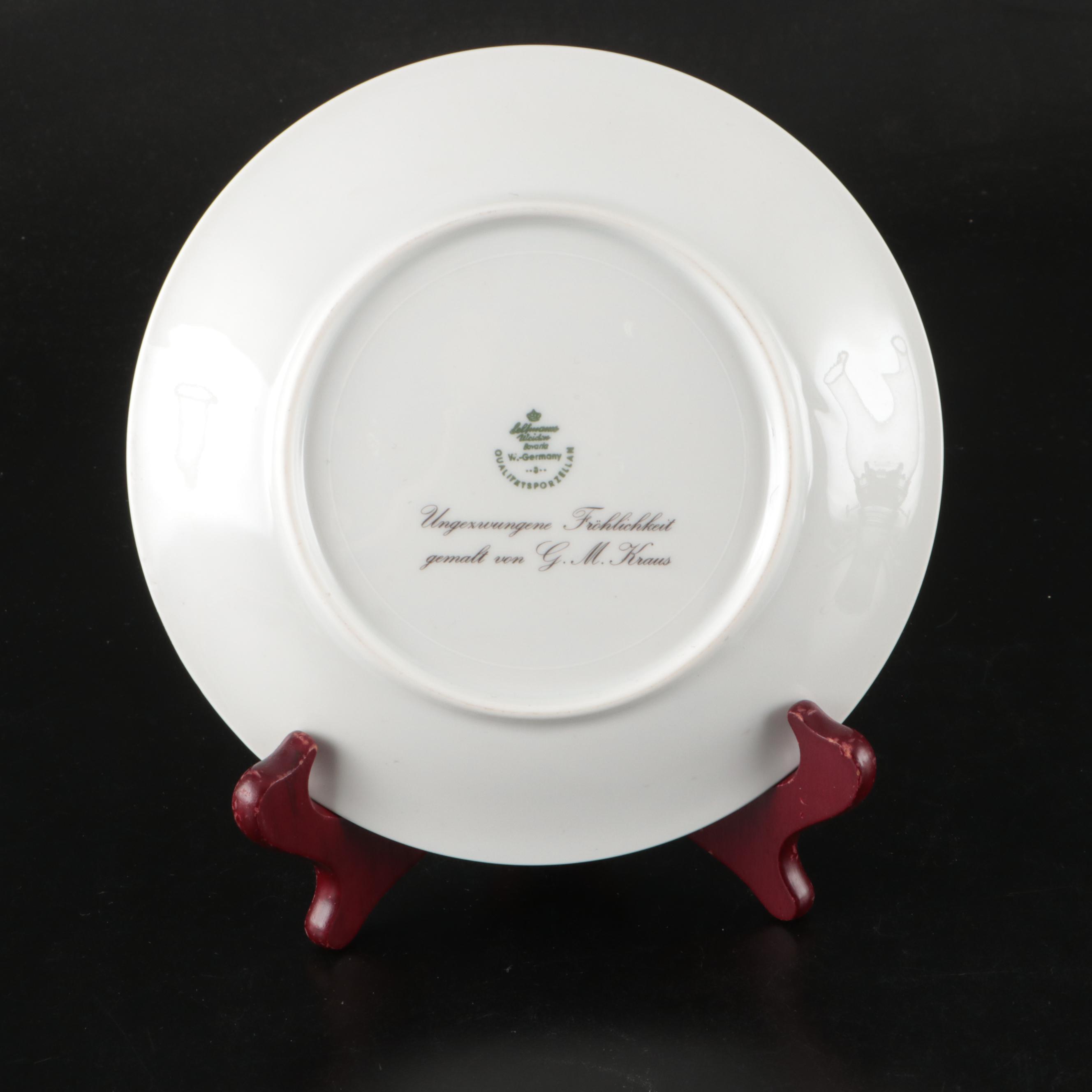 Pair of Hurricane Oil Lamps with Seltmann Weiden Porcelain Plate After G.M Kraus