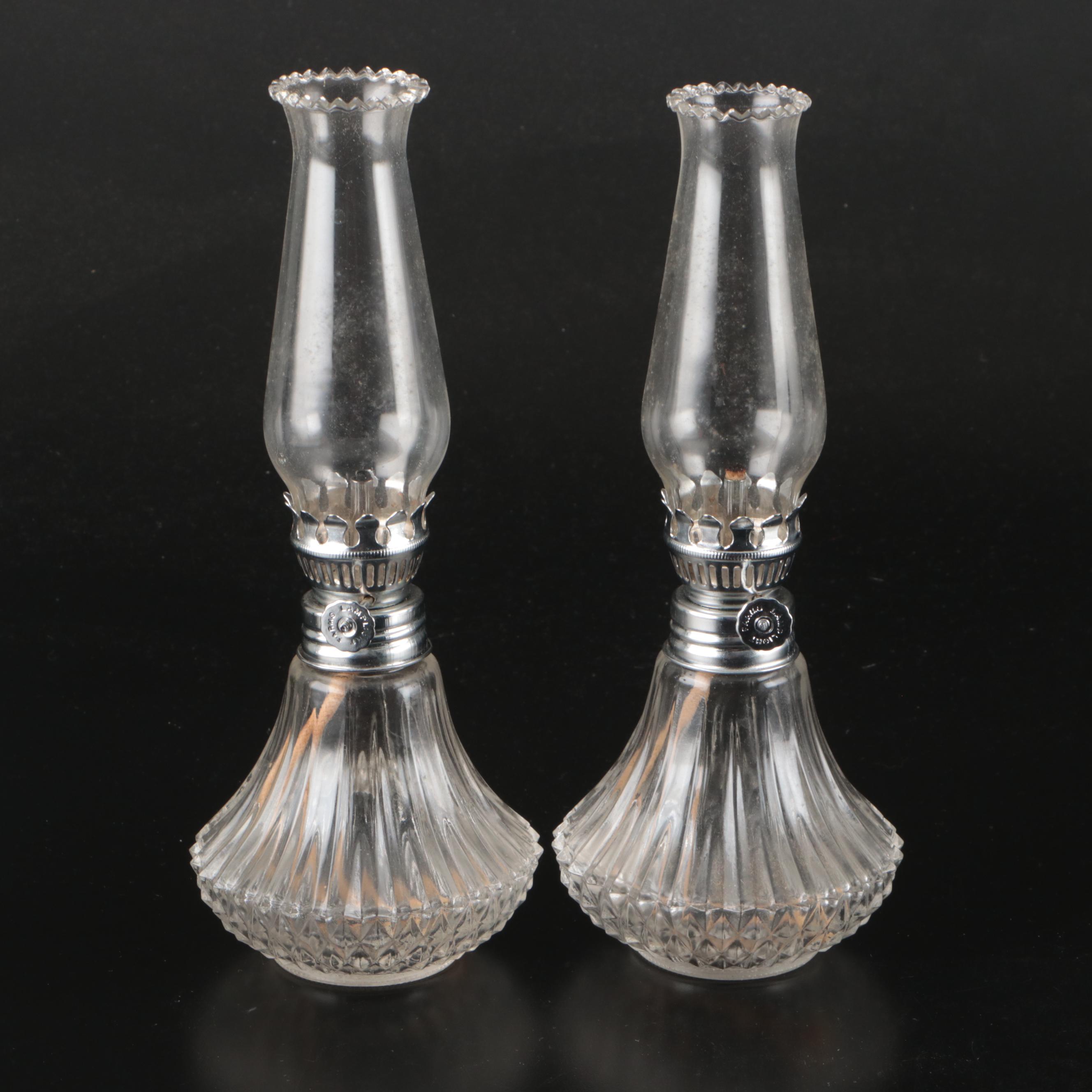 Pair of Hurricane Oil Lamps with Seltmann Weiden Porcelain Plate After G.M Kraus