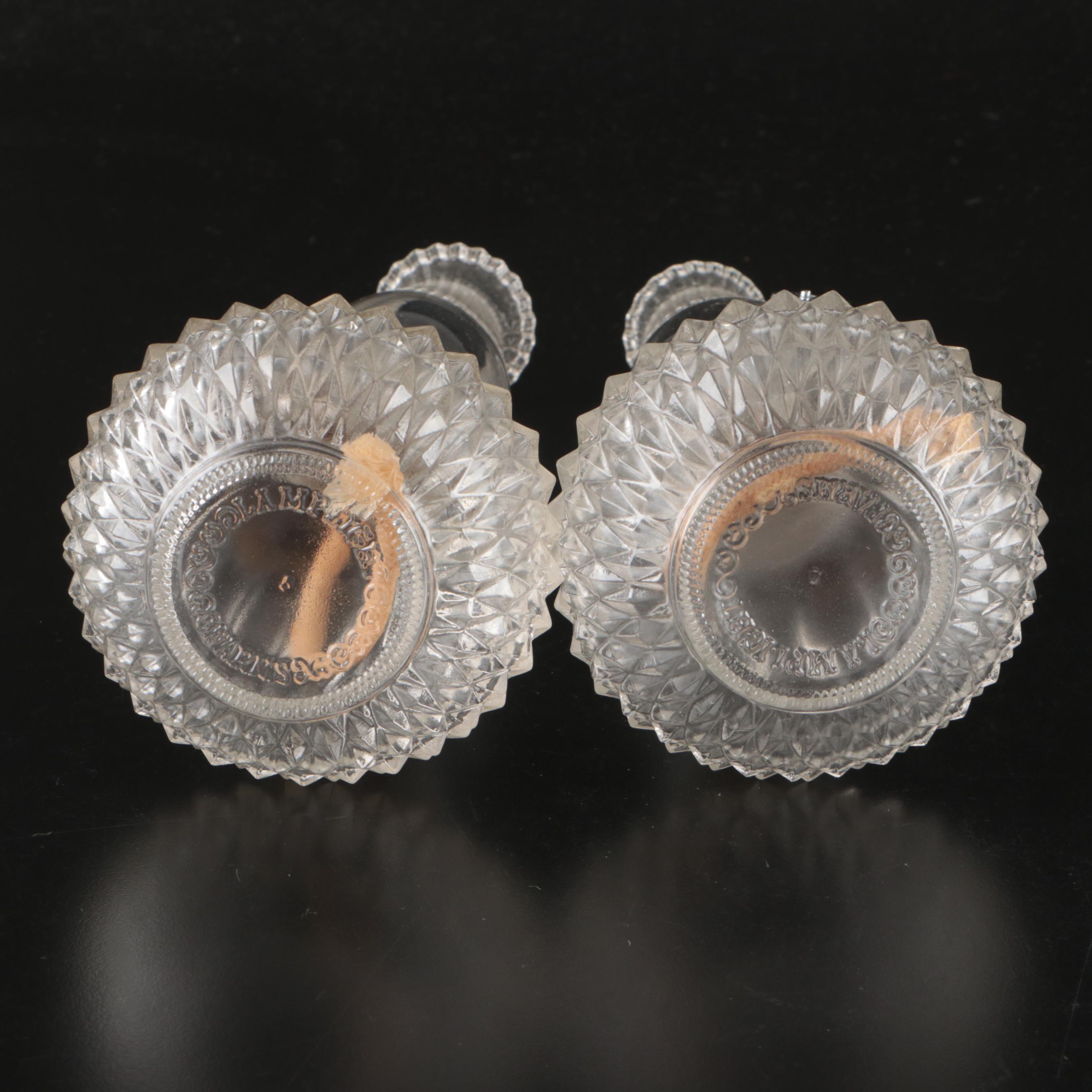 Pair of Hurricane Oil Lamps with Seltmann Weiden Porcelain Plate After G.M Kraus