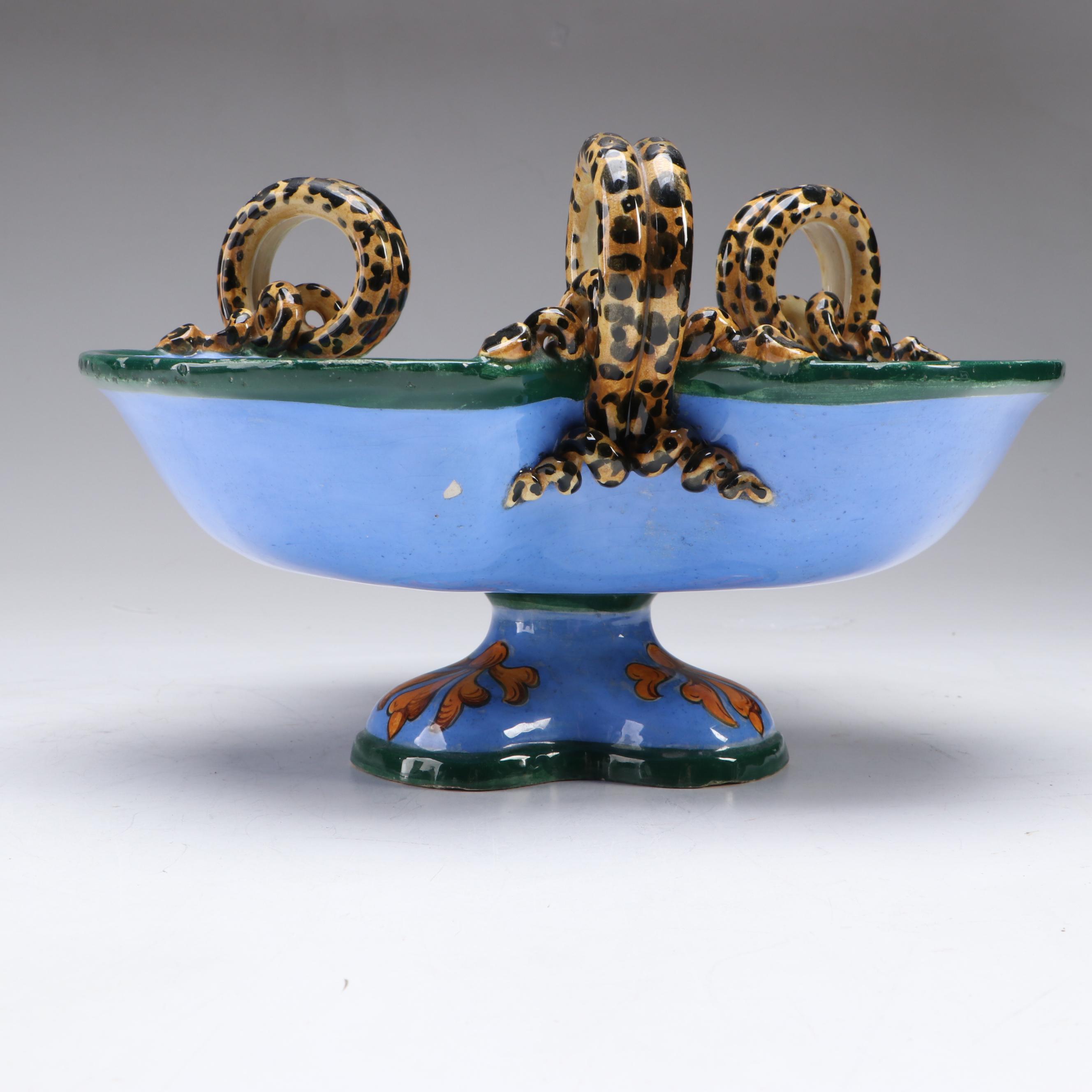 Italian Hand-Painted Majolica Footed Serving Bowl