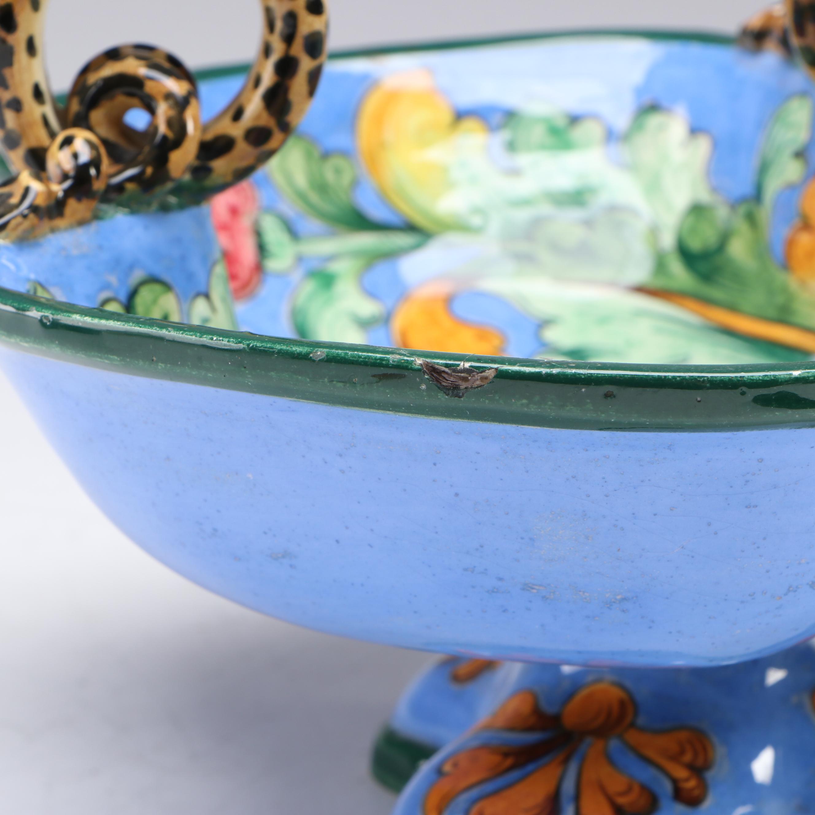 Italian Hand-Painted Majolica Footed Serving Bowl