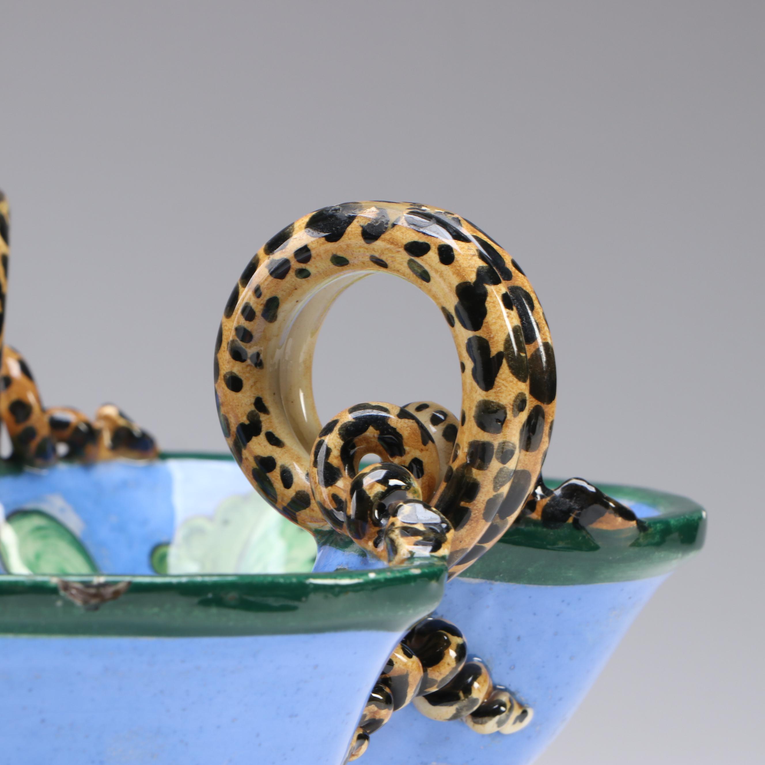 Italian Hand-Painted Majolica Footed Serving Bowl