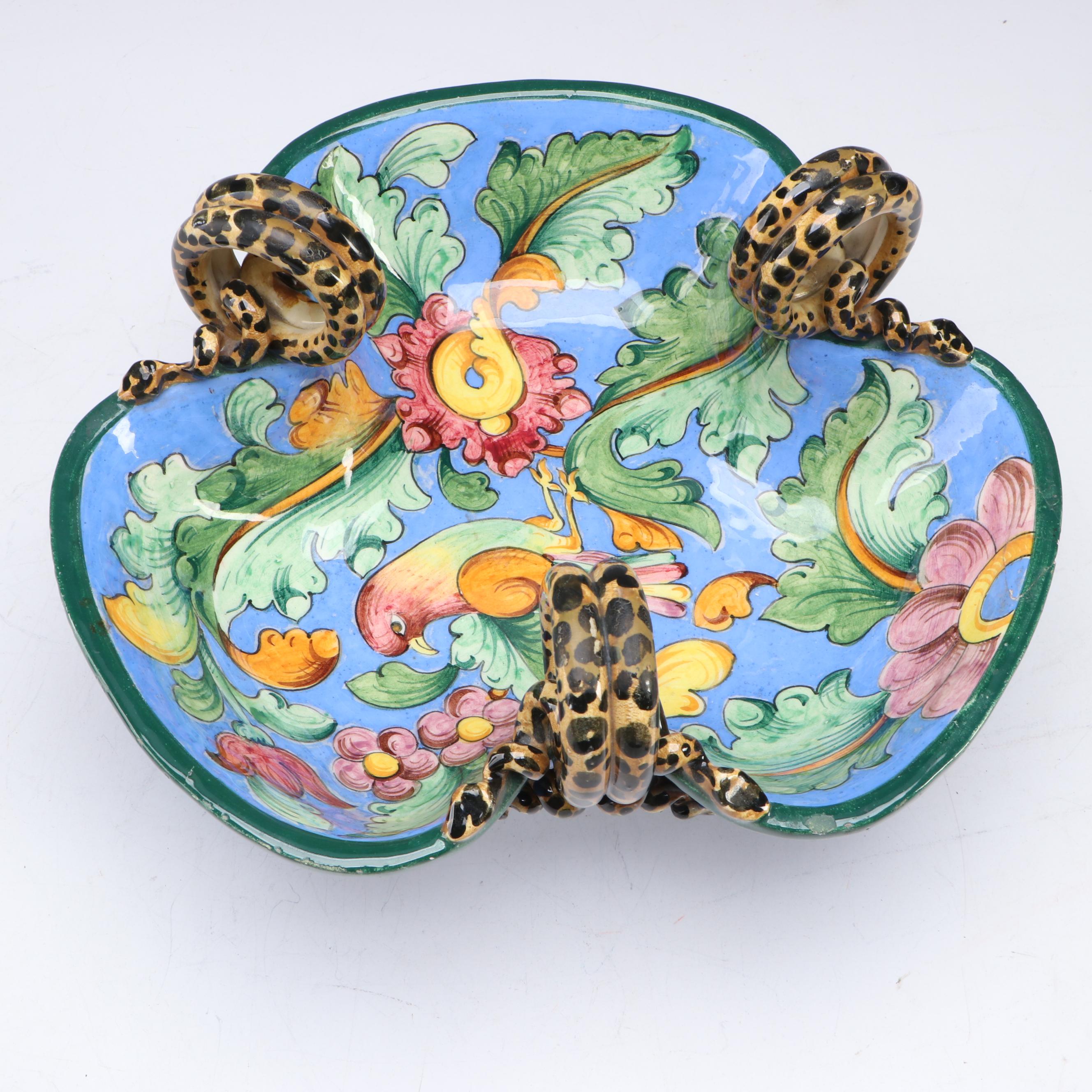 Italian Hand-Painted Majolica Footed Serving Bowl