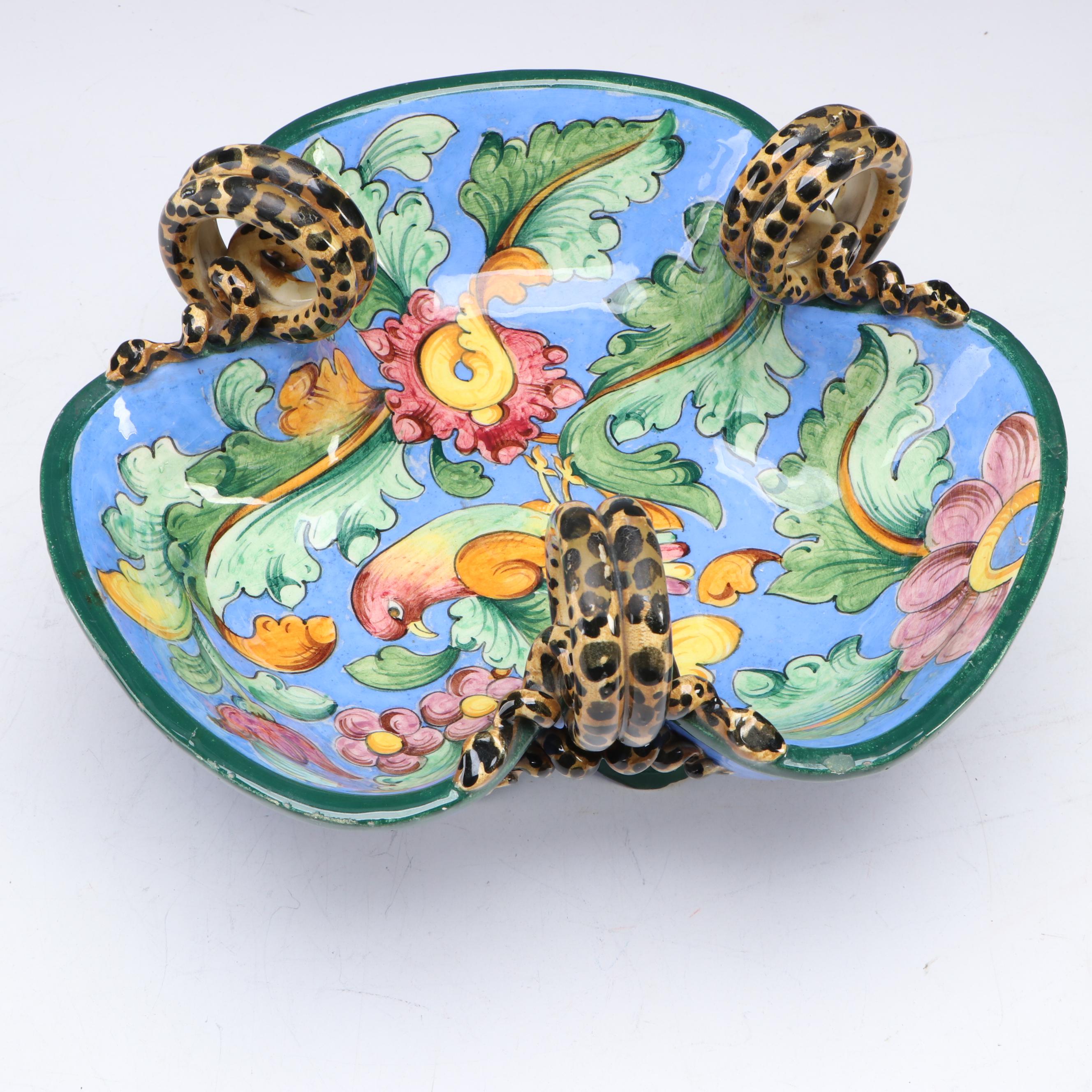 Italian Hand-Painted Majolica Footed Serving Bowl