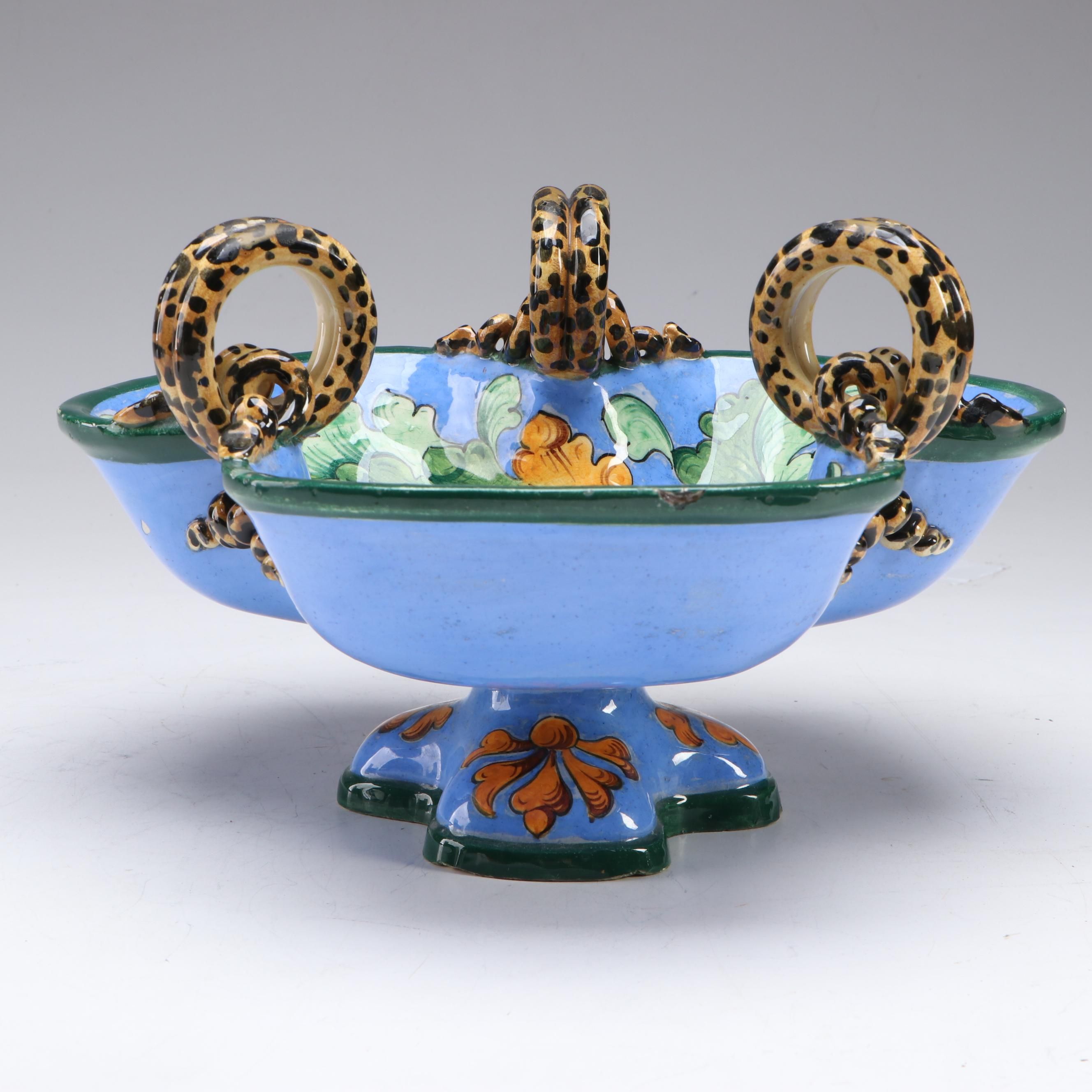 Italian Hand-Painted Majolica Footed Serving Bowl