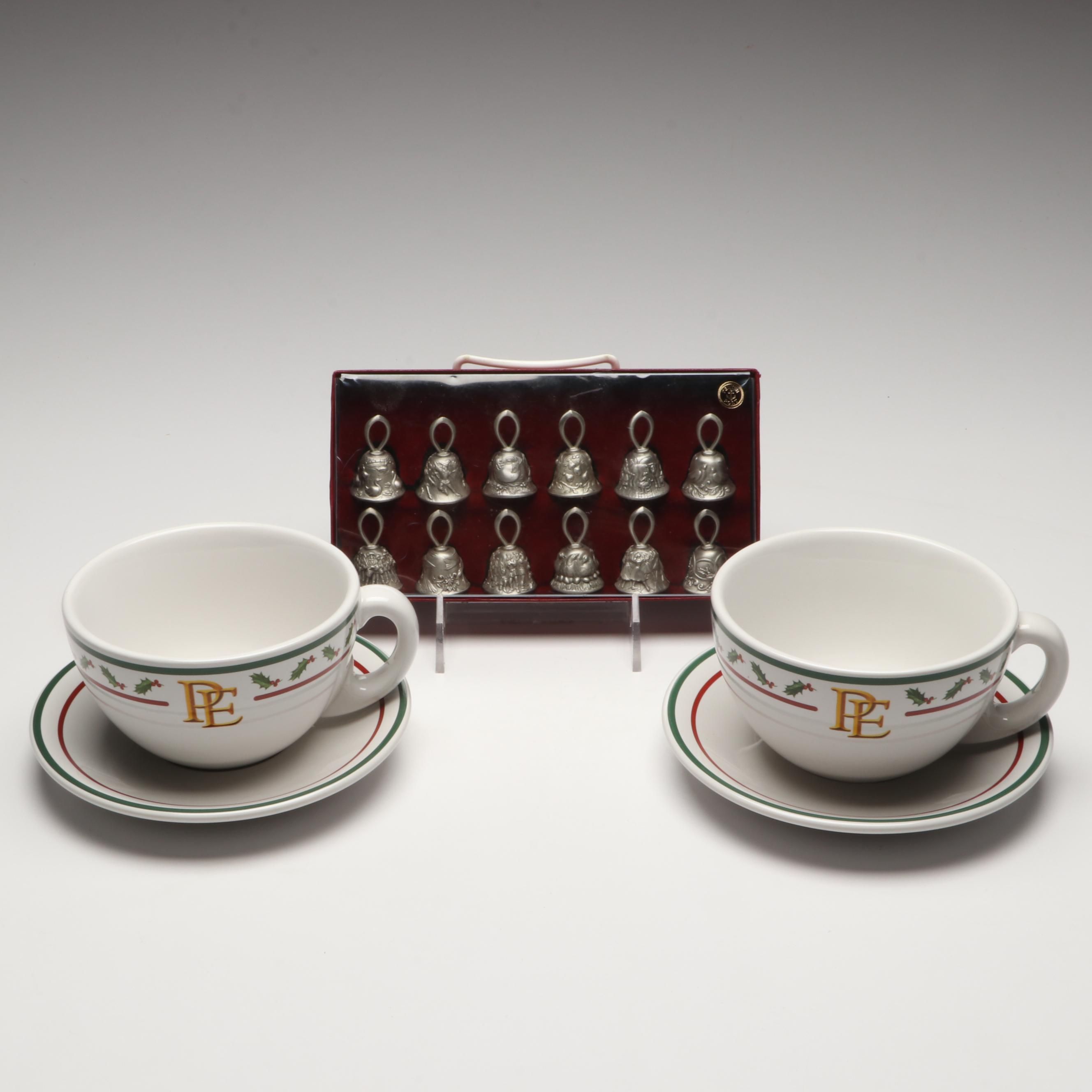 Hallmark Polar Express Hot Cocoa Mug and Saucer Sets, Pewter Port Bell Ornaments