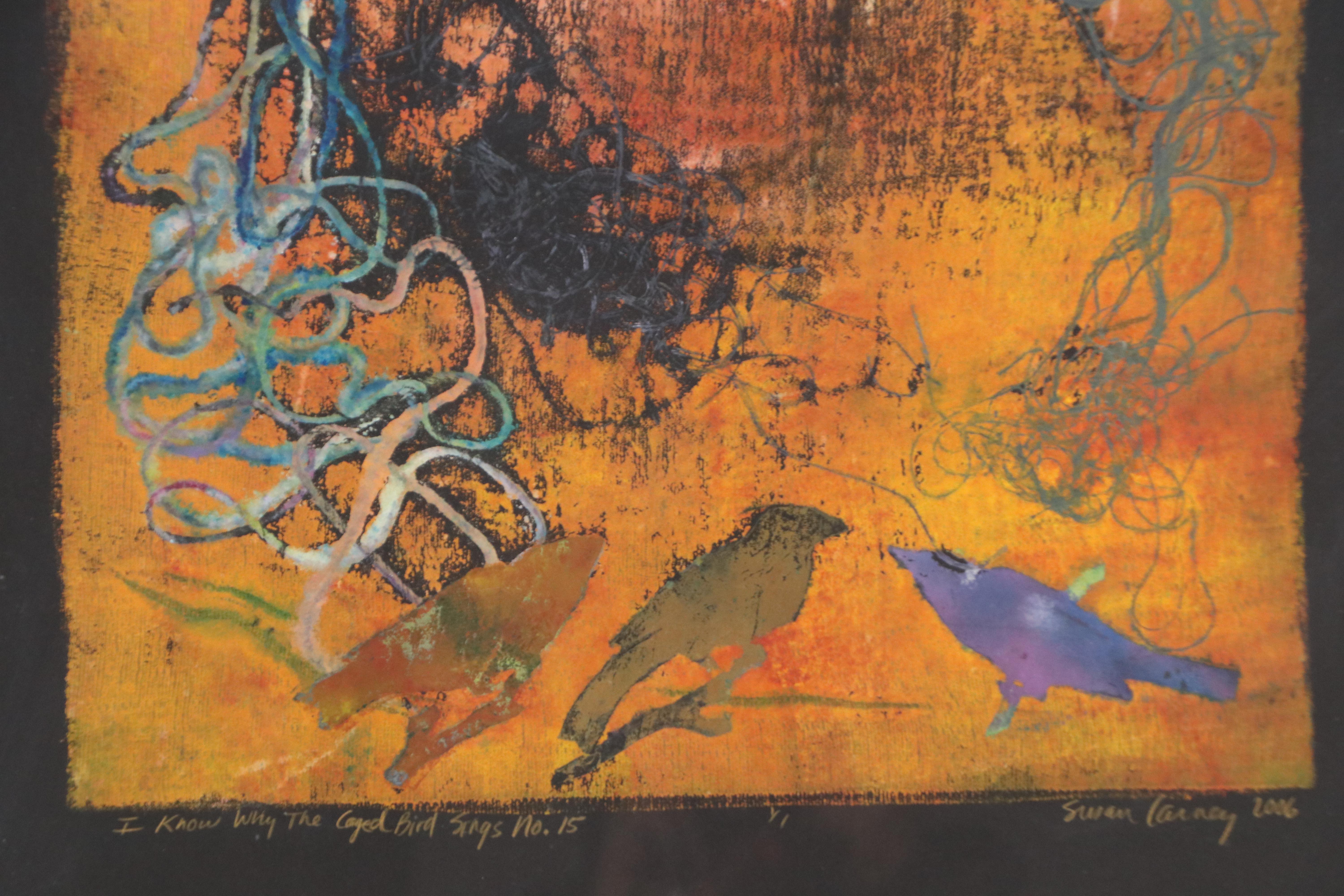 Susan Lainey Monoprint "I Know Why the Caged Bird Sings No. 15"