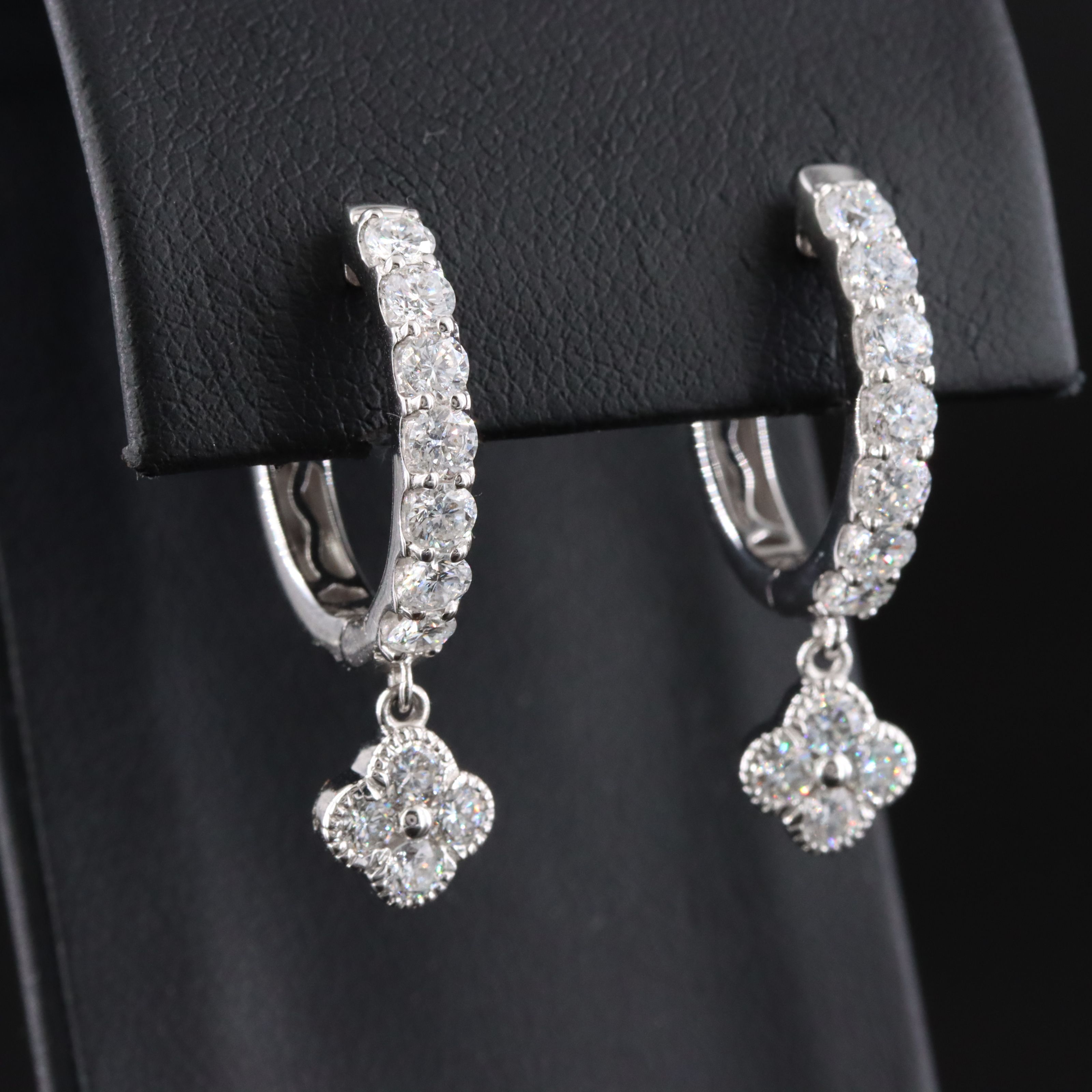 14K 1.60 CTW Lab Grown Diamond Hoop Earrings with Quatrefoil Drops
