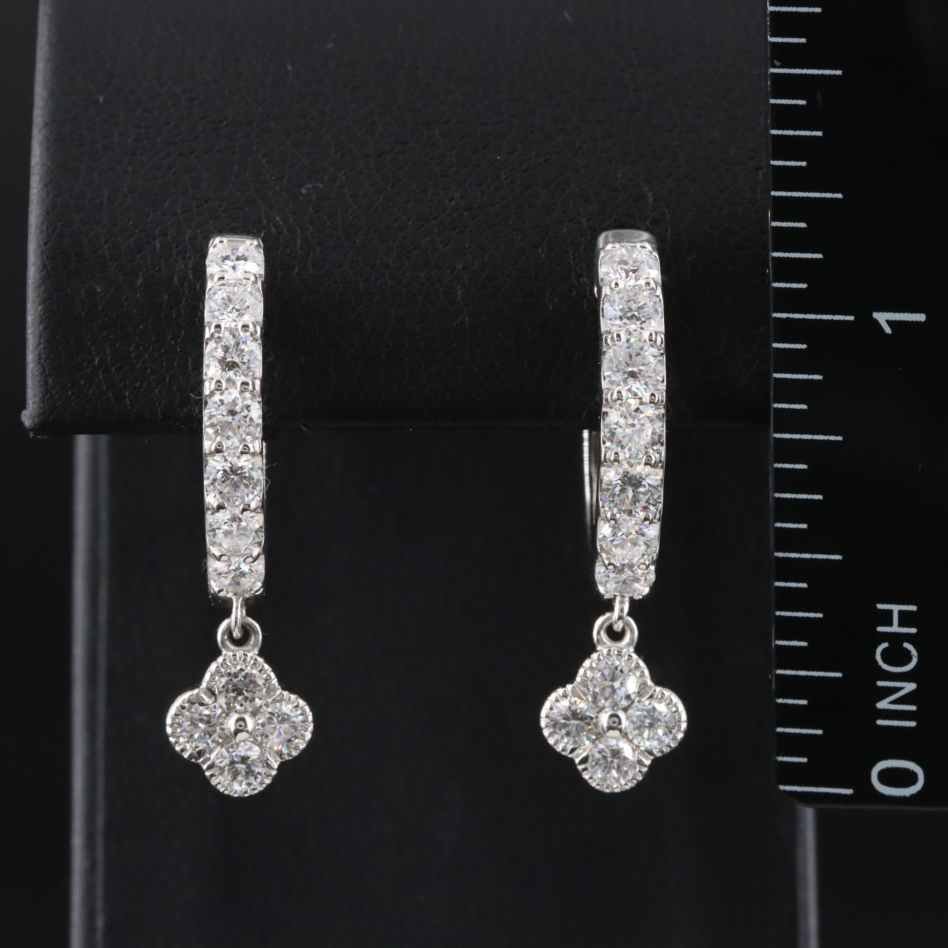 14K 1.60 CTW Lab Grown Diamond Hoop Earrings with Quatrefoil Drops