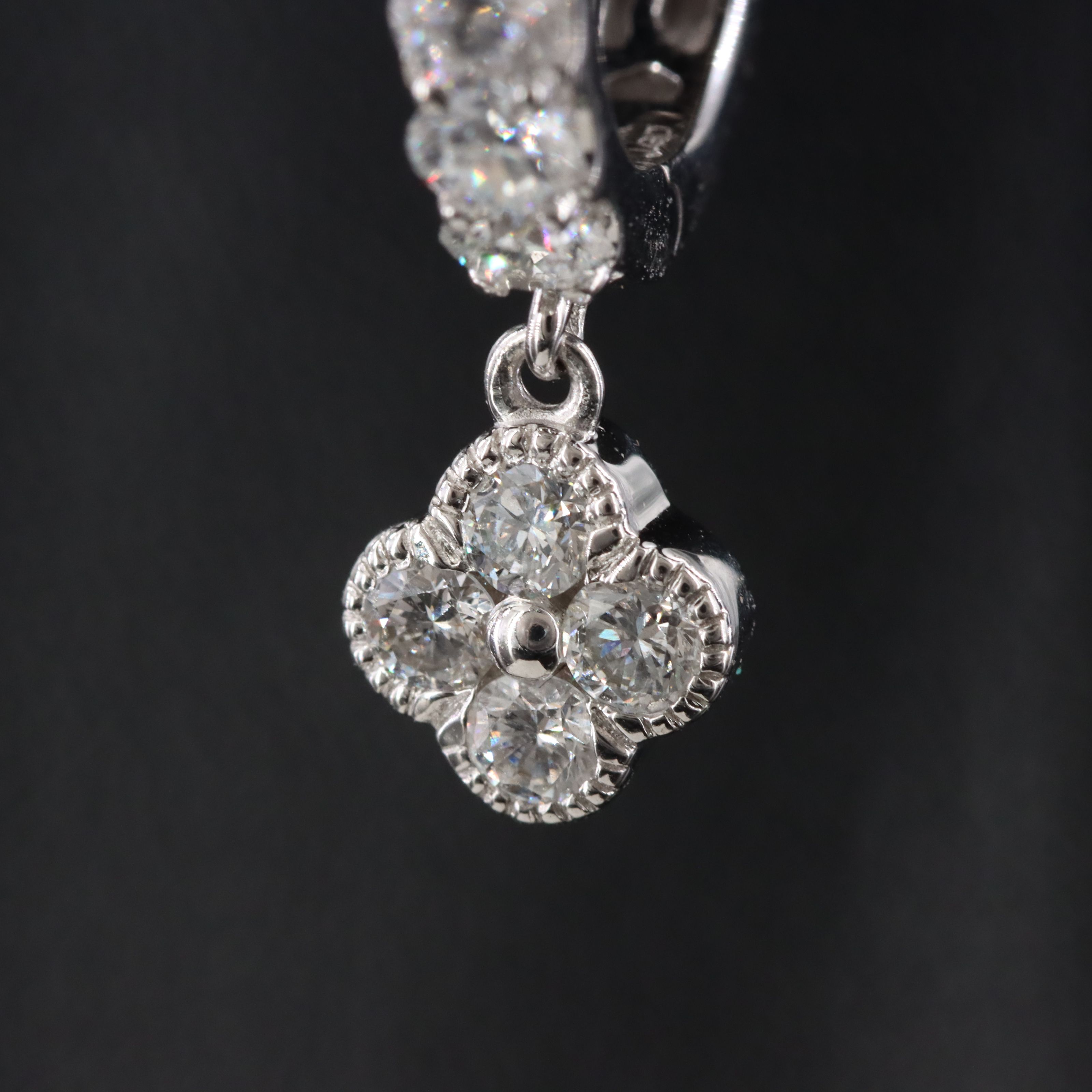 14K 1.60 CTW Lab Grown Diamond Hoop Earrings with Quatrefoil Drops