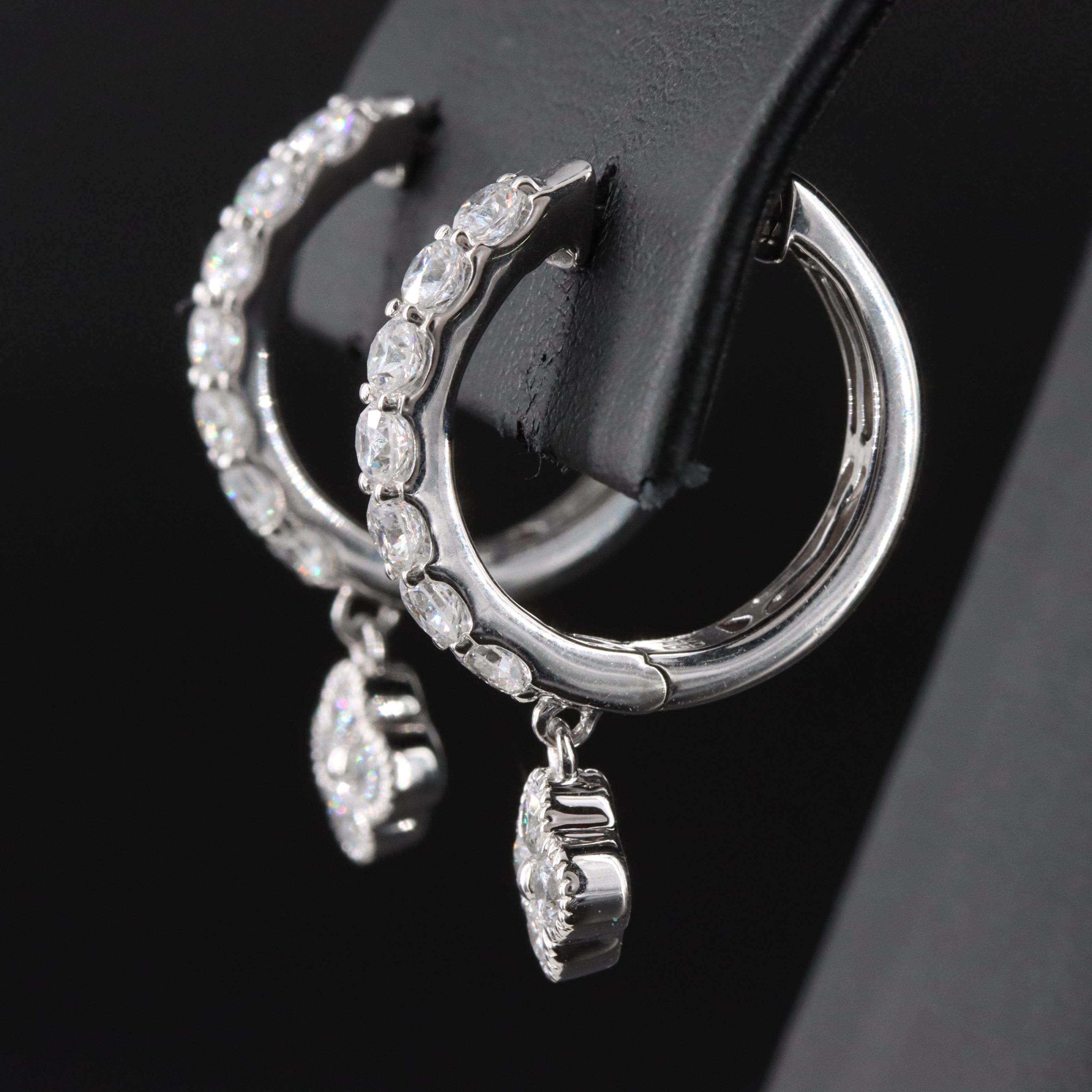 14K 1.60 CTW Lab Grown Diamond Hoop Earrings with Quatrefoil Drops