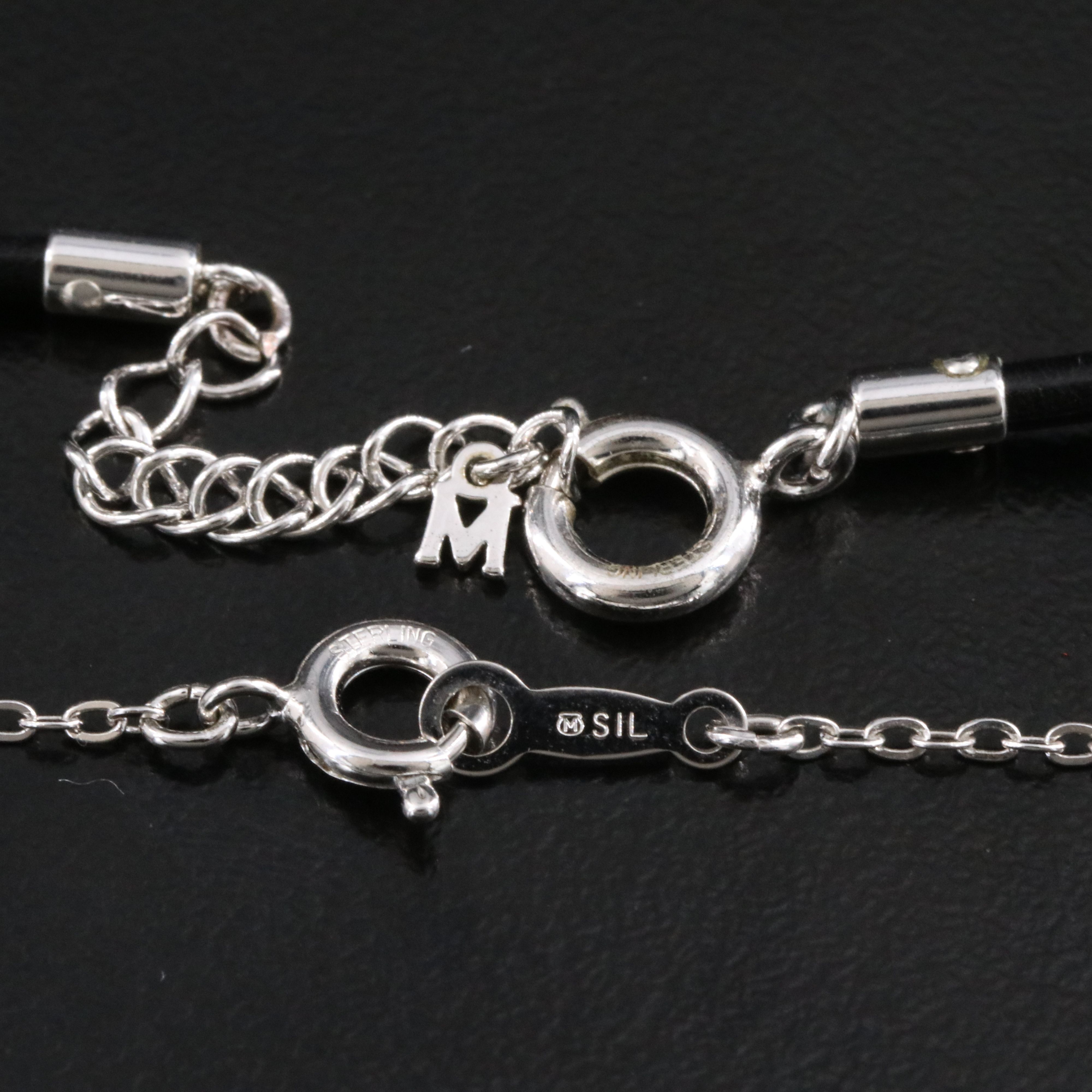 Mikimoto Sterling Curved Pearl Pendant with Black Leather Cord and Chain