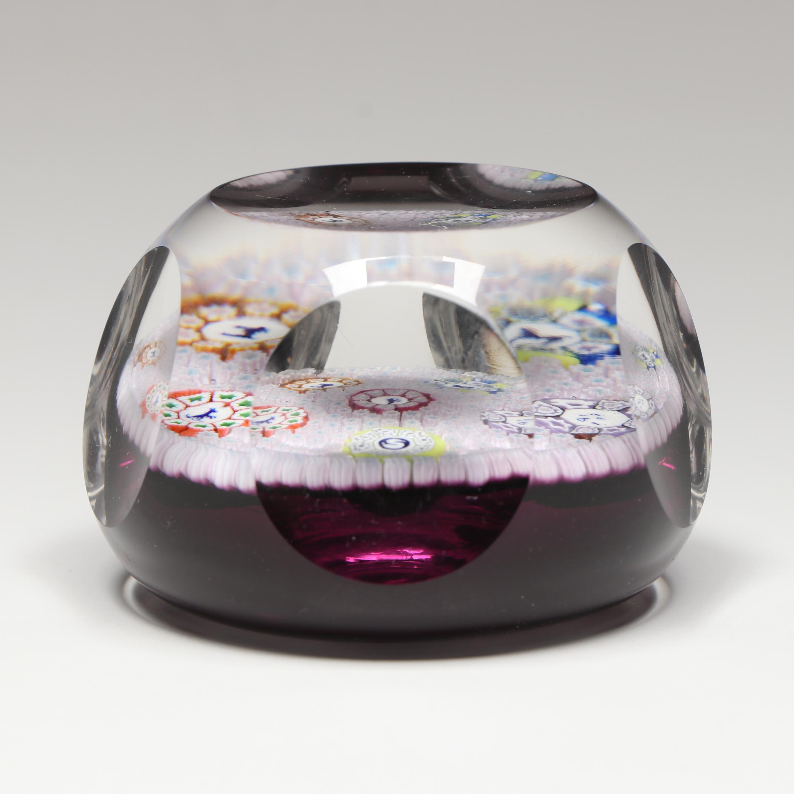 Perthshire Faceted Carpet Ground with Silhouettes Glass Paperweight, 1973
