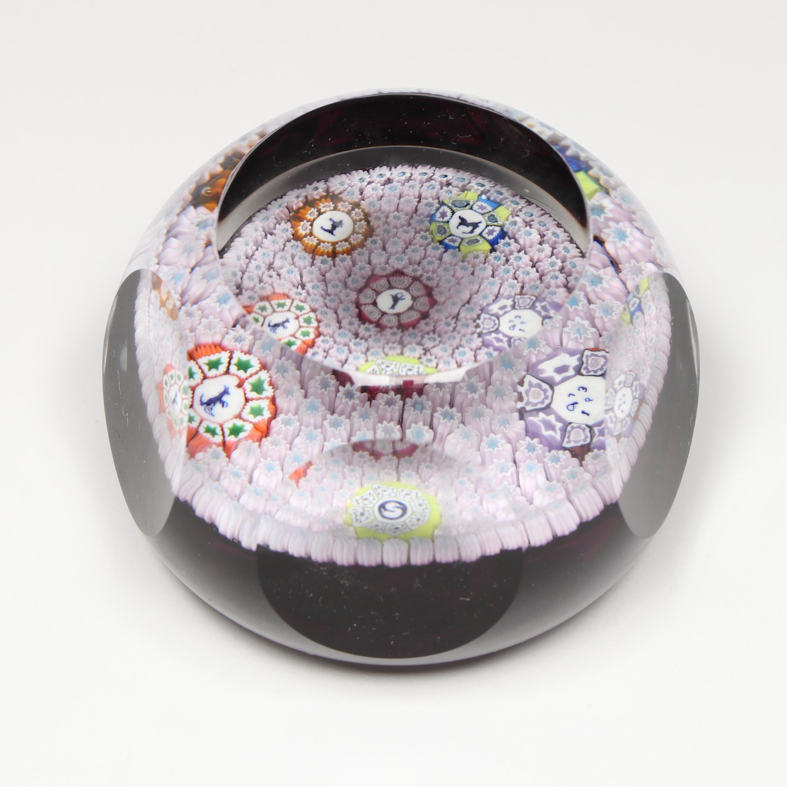 Perthshire Faceted Carpet Ground with Silhouettes Glass Paperweight, 1973