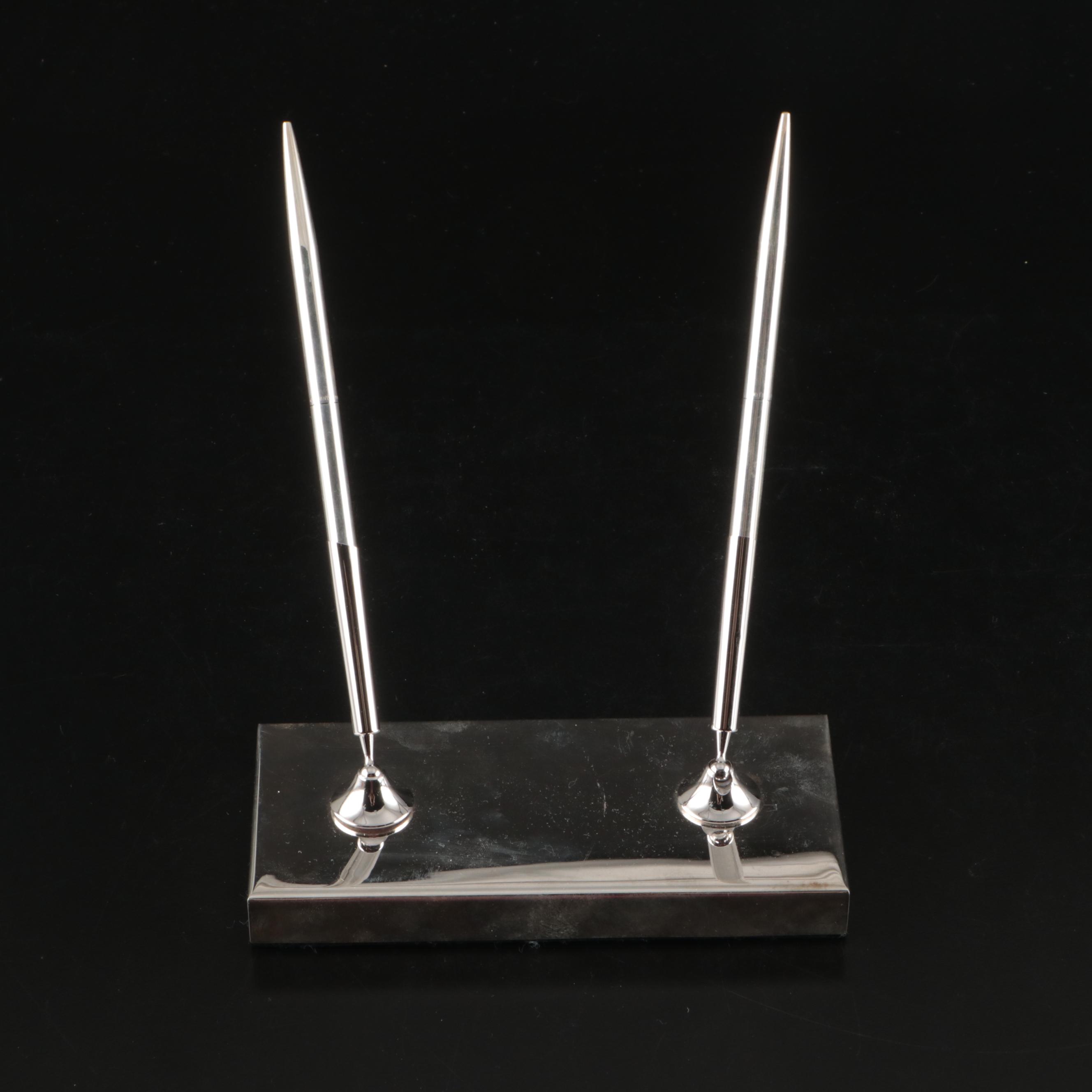 Tiffany & Co. Sterling Silver Double Ballpoint Pen Stand with Pens
