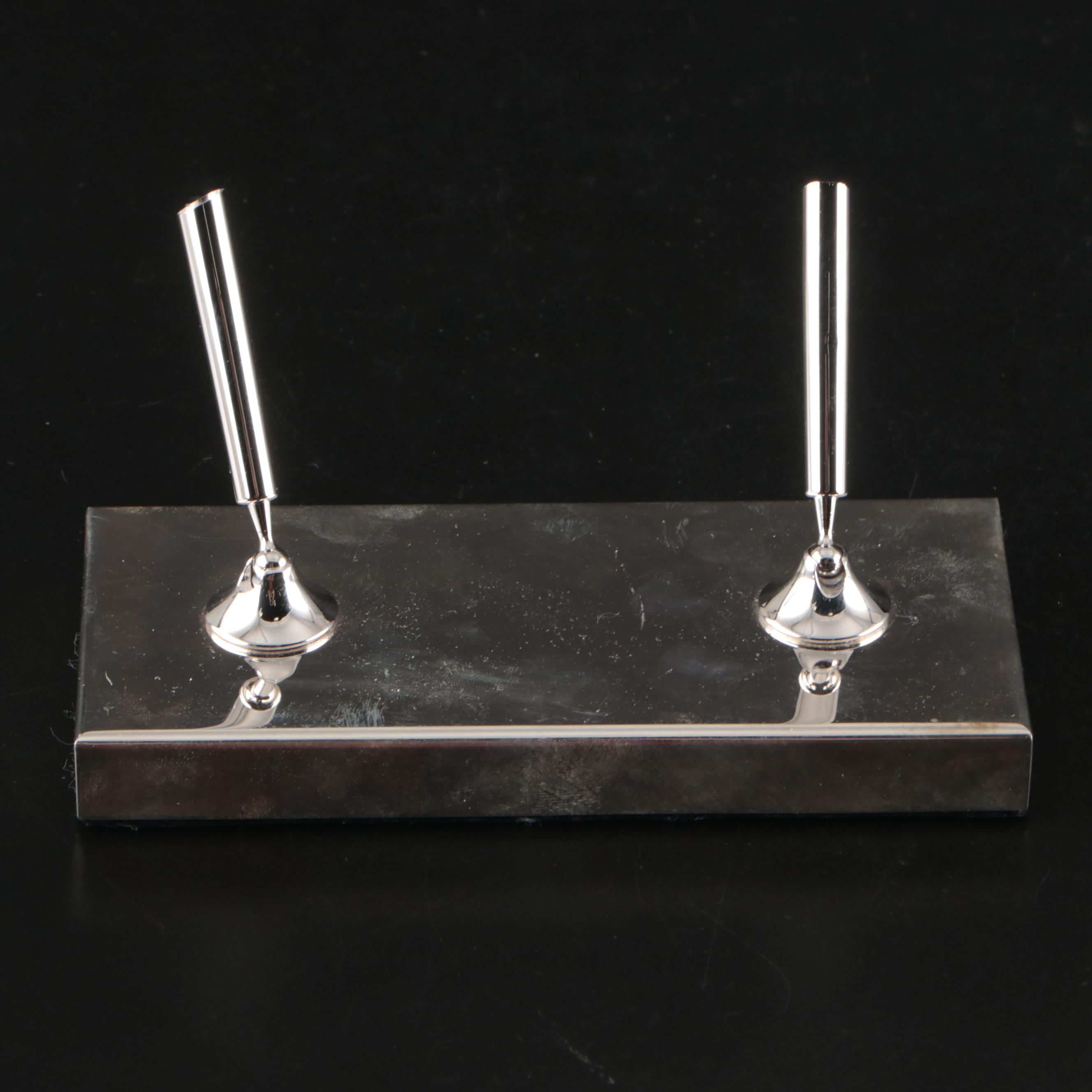 Tiffany & Co. Sterling Silver Double Ballpoint Pen Stand with Pens