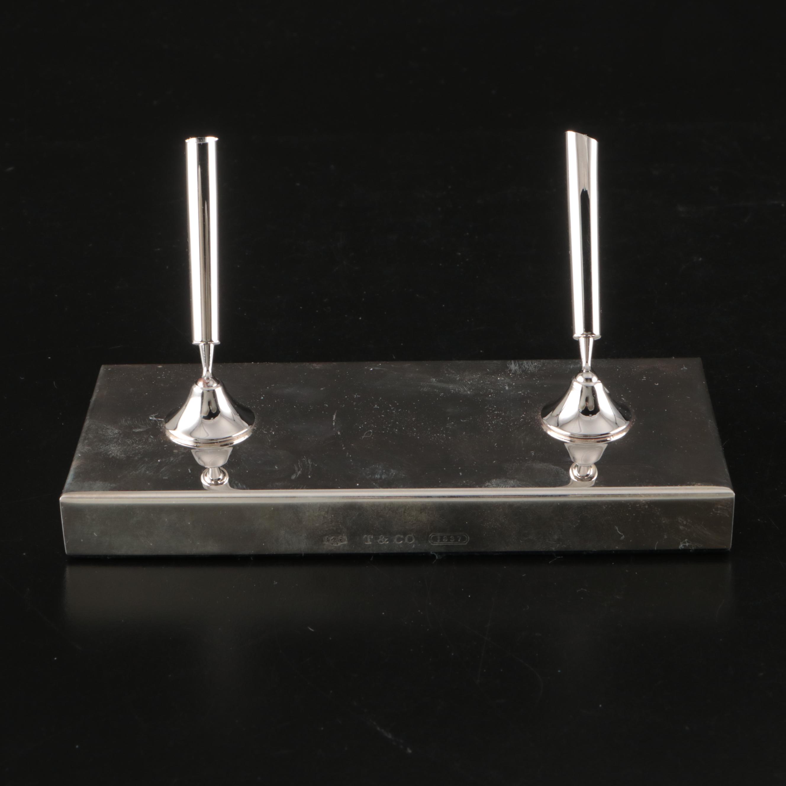 Tiffany & Co. Sterling Silver Double Ballpoint Pen Stand with Pens