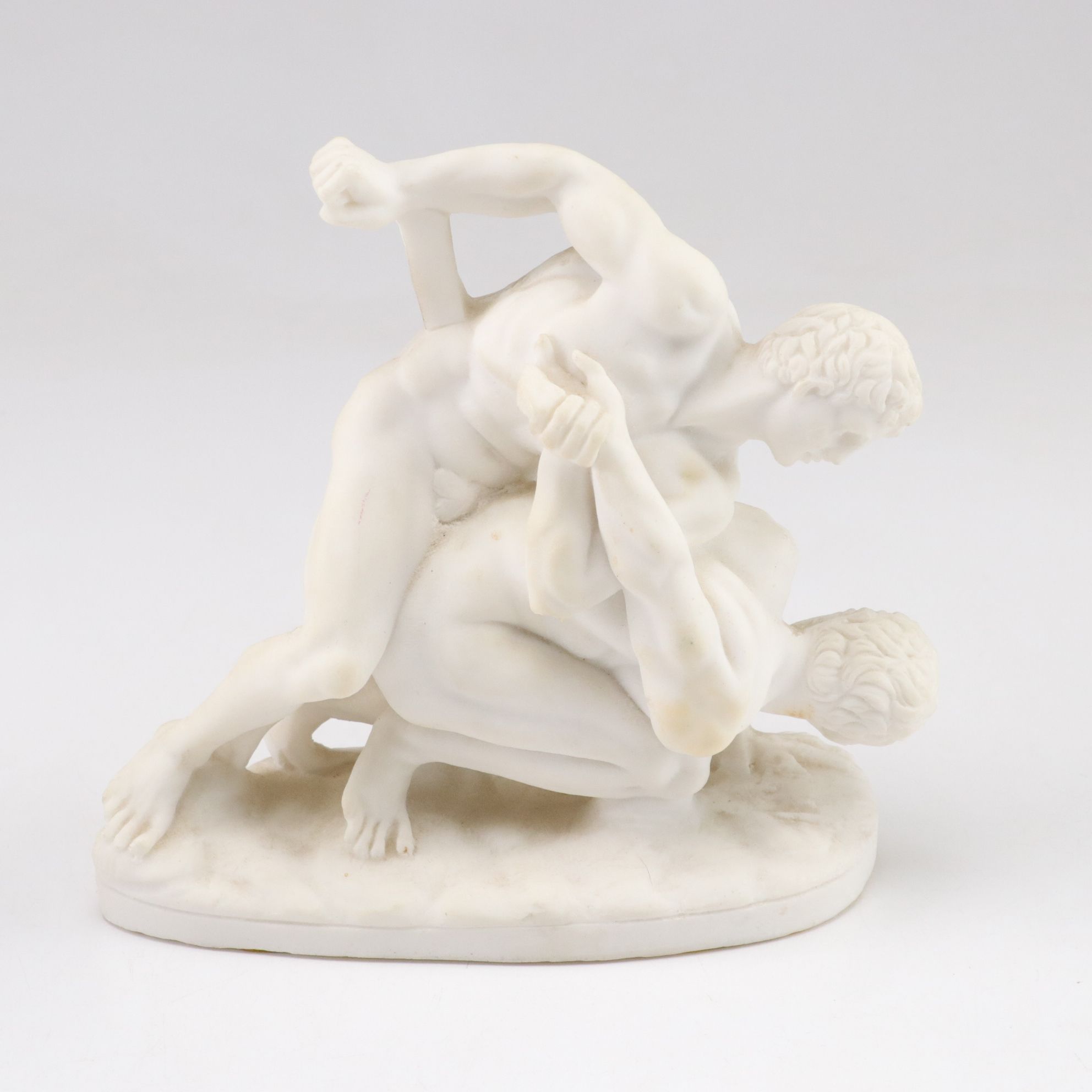 Greek "The Wrestlers" Marble Replica Statue with Modern Italian Ceramic Goblets