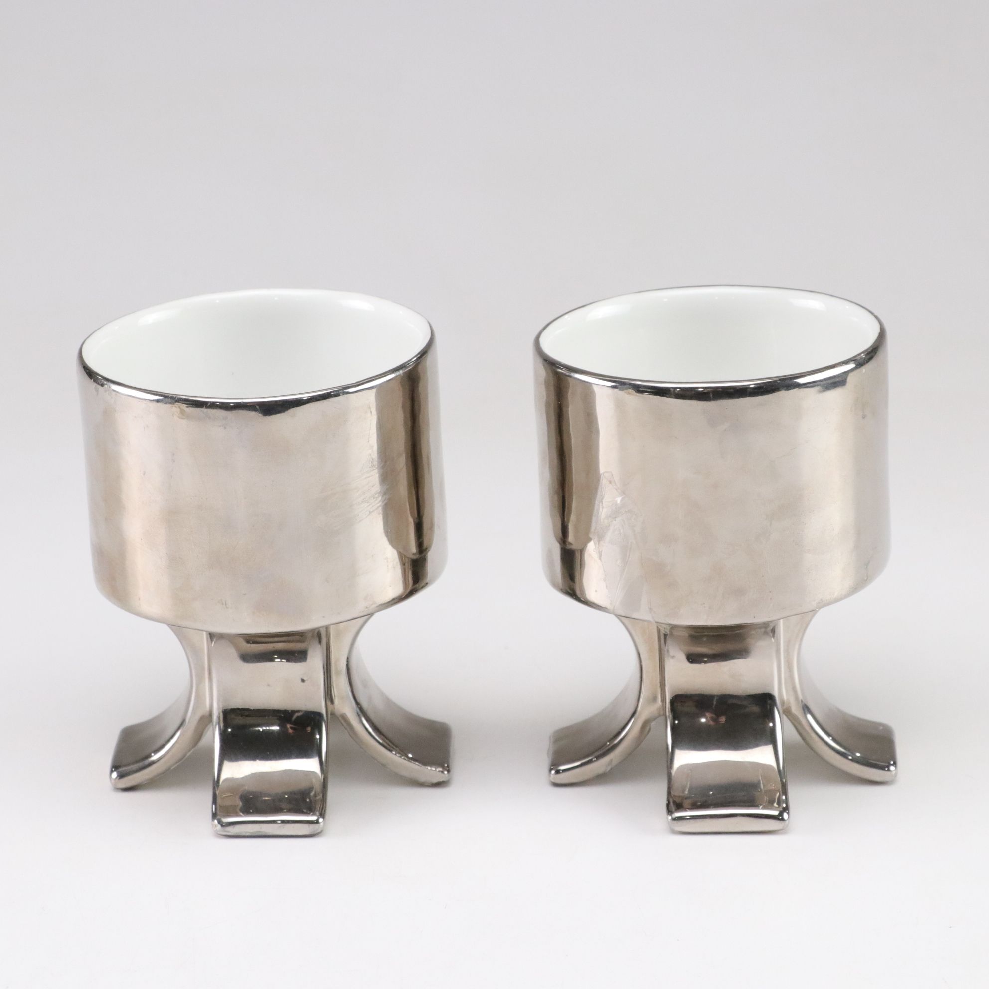 Greek "The Wrestlers" Marble Replica Statue with Modern Italian Ceramic Goblets