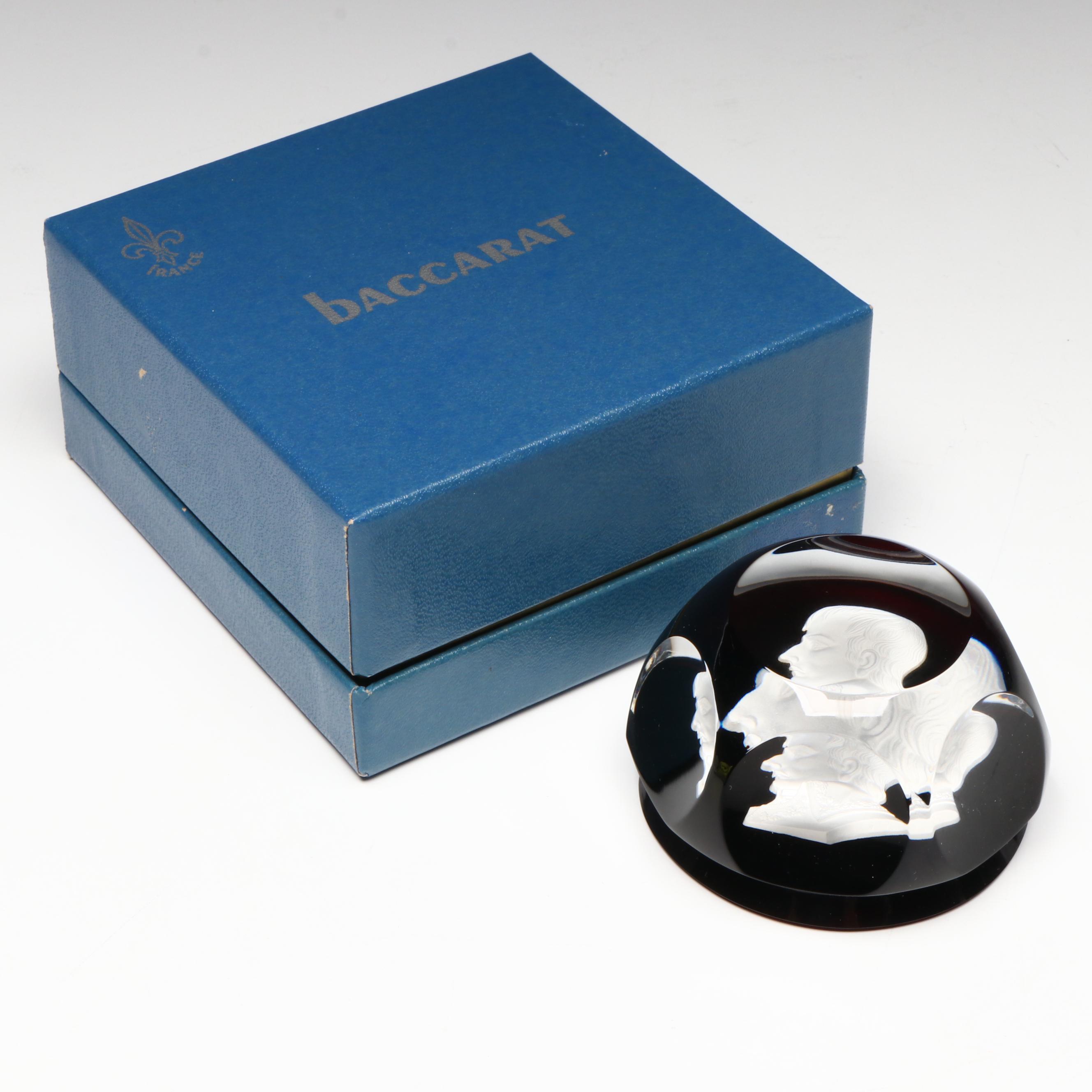 Baccarat Napoleon Bonaparte Portrait Sulphide Glass Paperweight, 1974