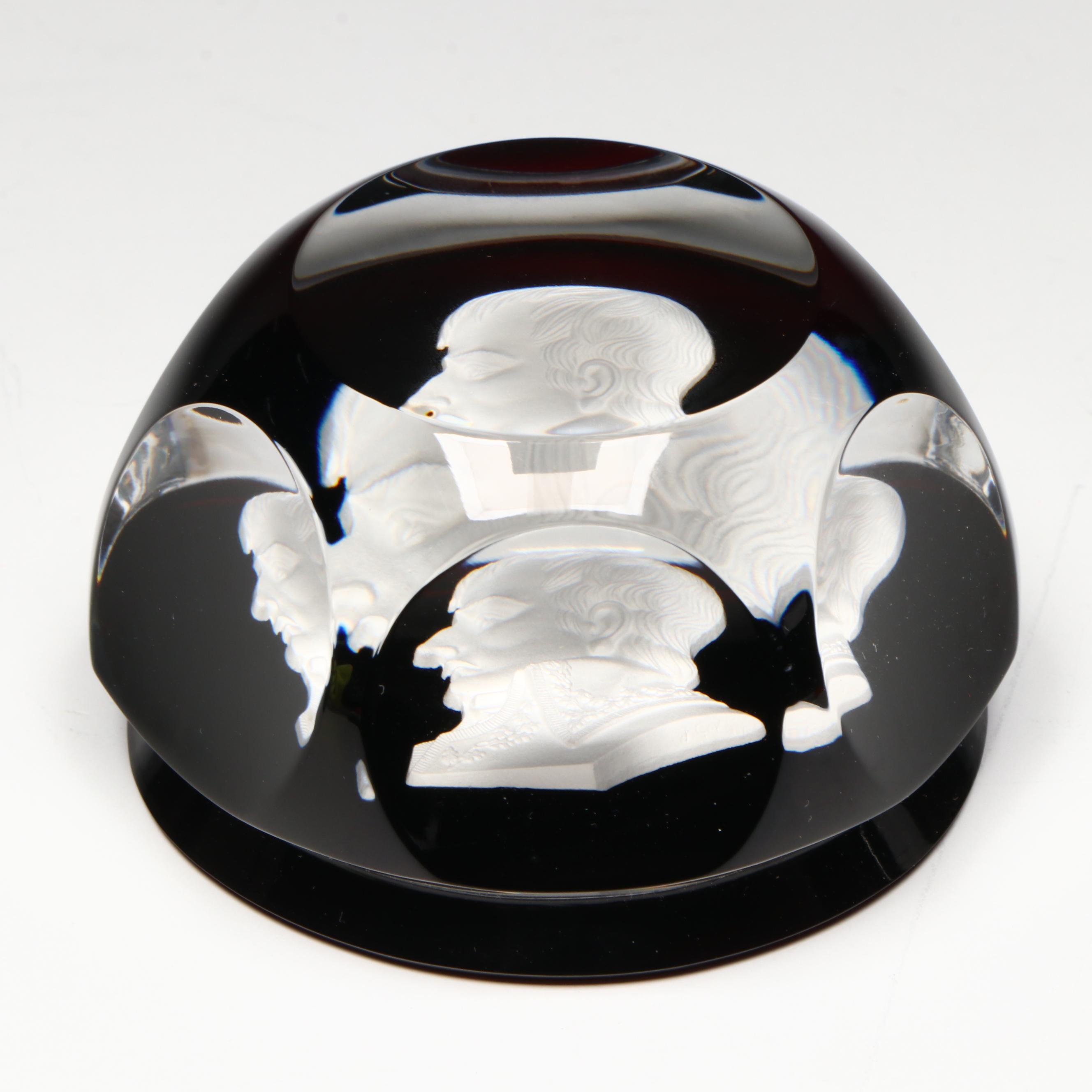 Baccarat Napoleon Bonaparte Portrait Sulphide Glass Paperweight, 1974