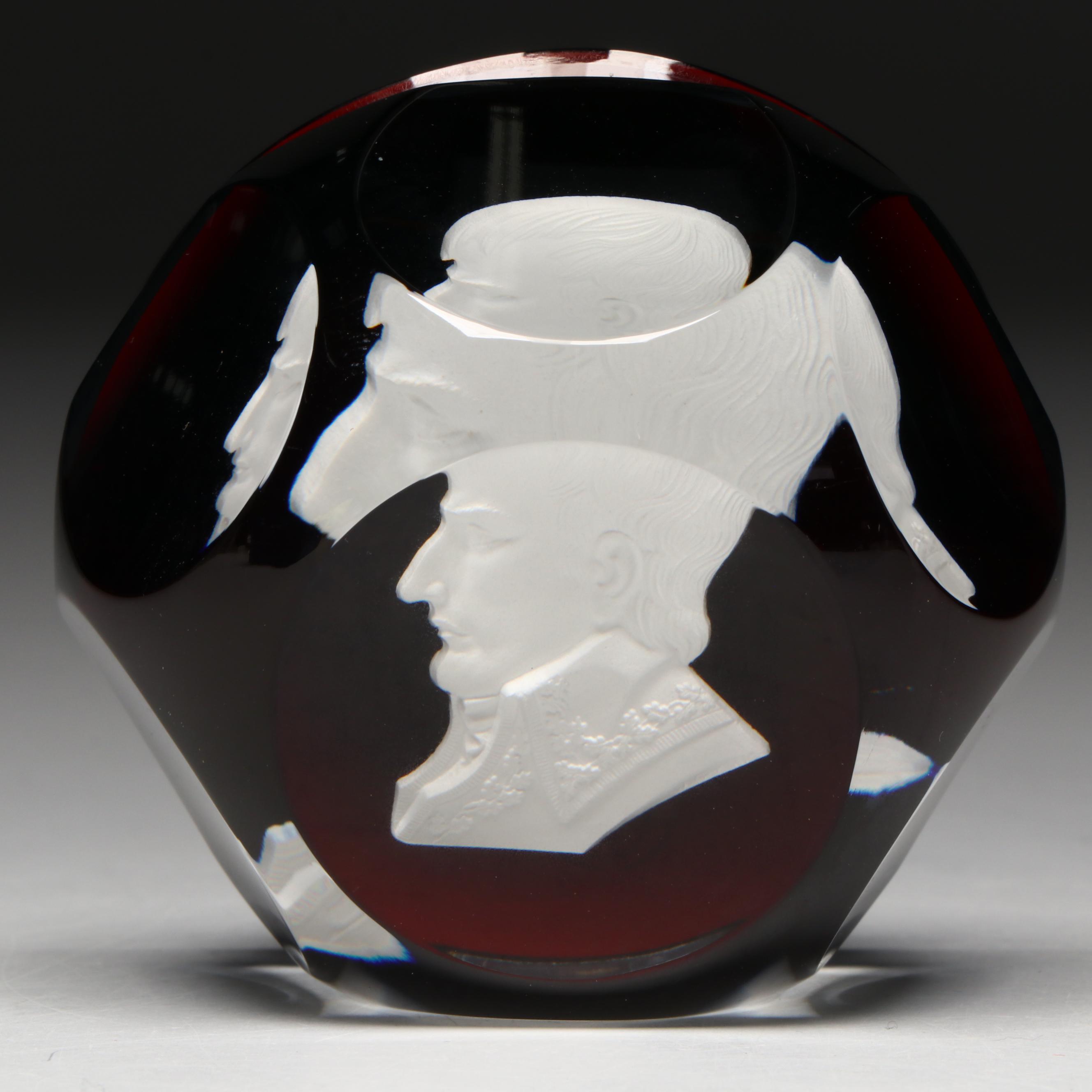 Baccarat Napoleon Bonaparte Portrait Sulphide Glass Paperweight, 1974