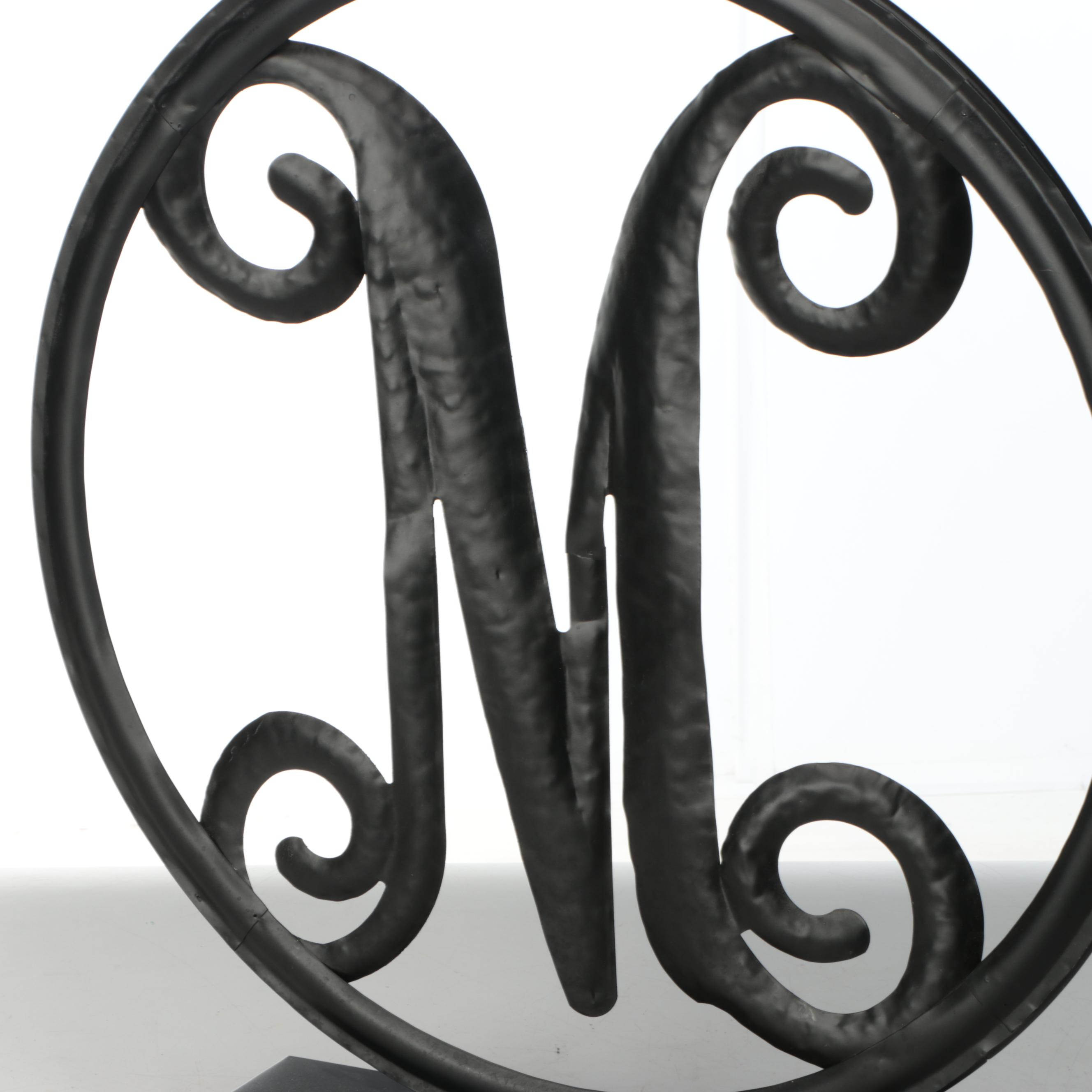 Contemporary Black Painted Metal "M" Monogram Sculpture