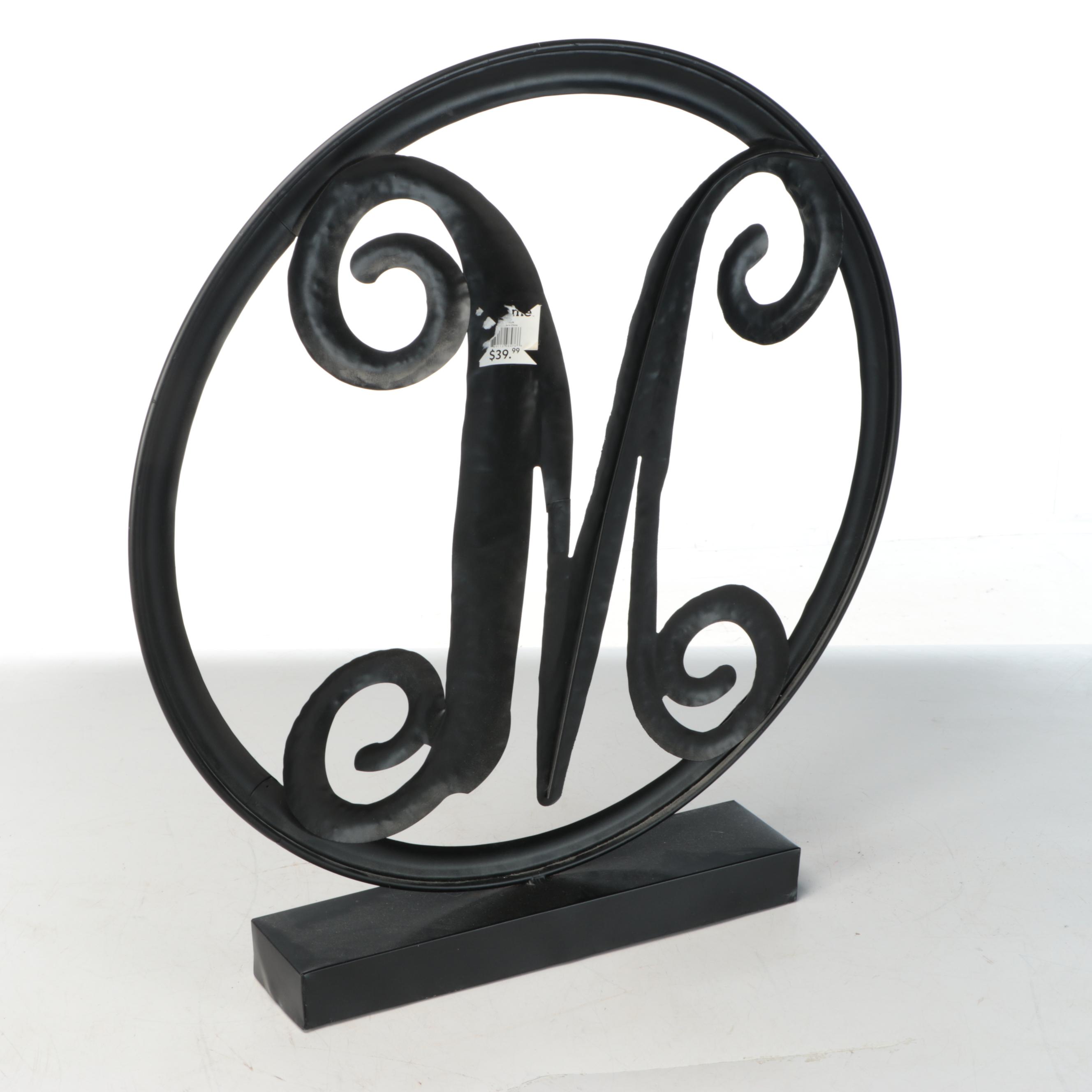 Contemporary Black Painted Metal "M" Monogram Sculpture