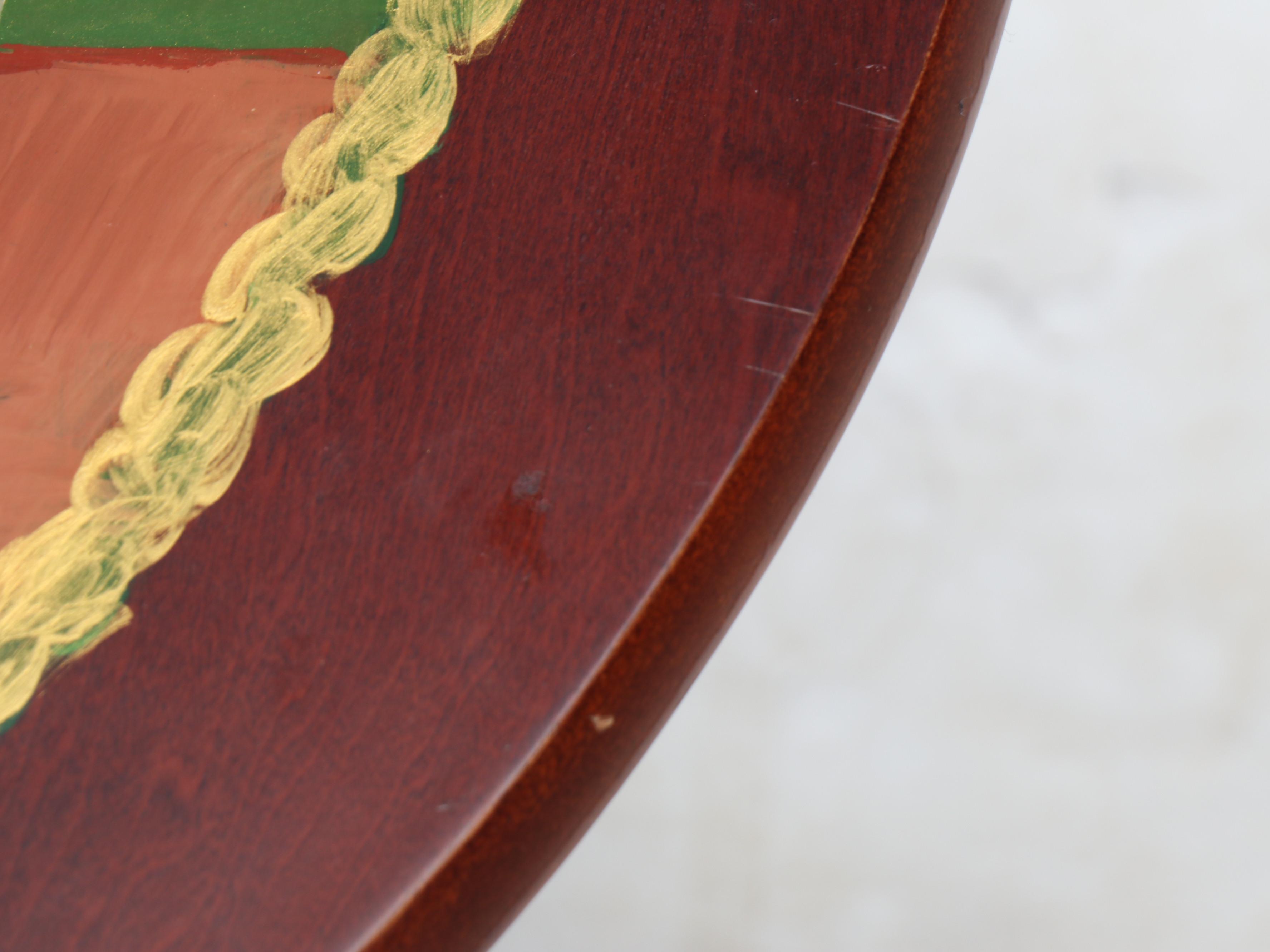 Colonial Revival Hand-Painted Horse and Jockey Wood Side Table