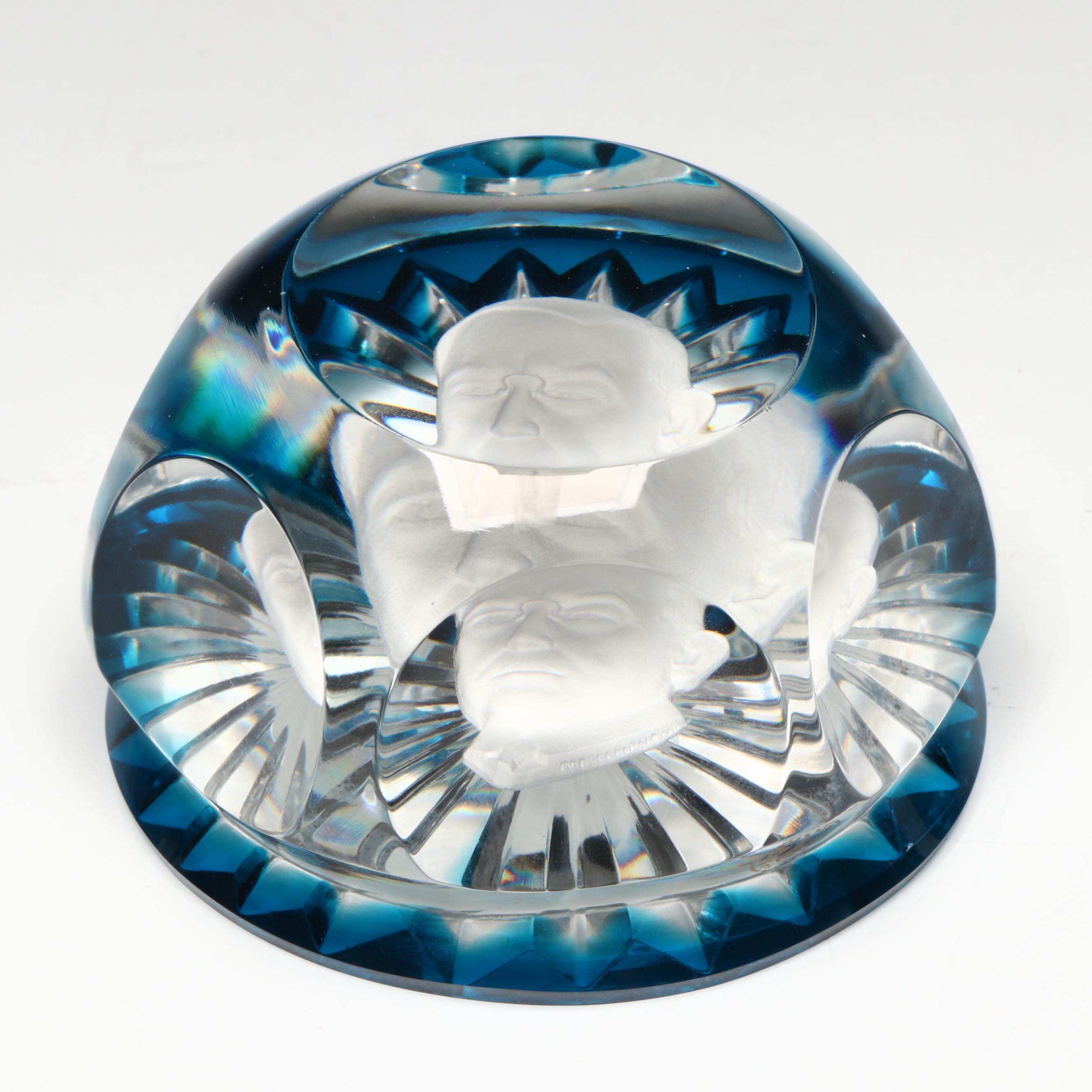 Baccarat Sulphide Woodrow Wilson Portrait Glass Paperweight