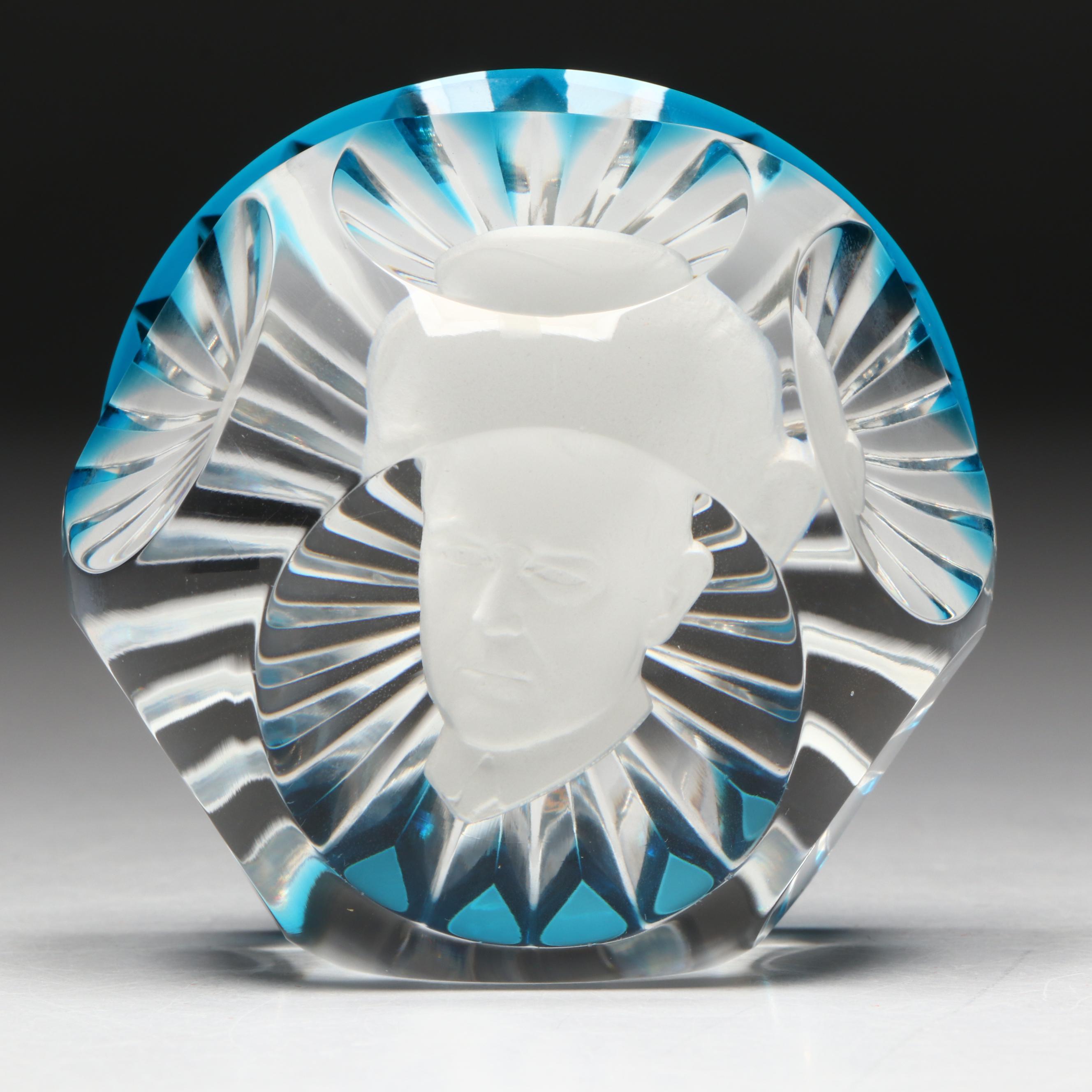 Baccarat Sulphide Woodrow Wilson Portrait Glass Paperweight