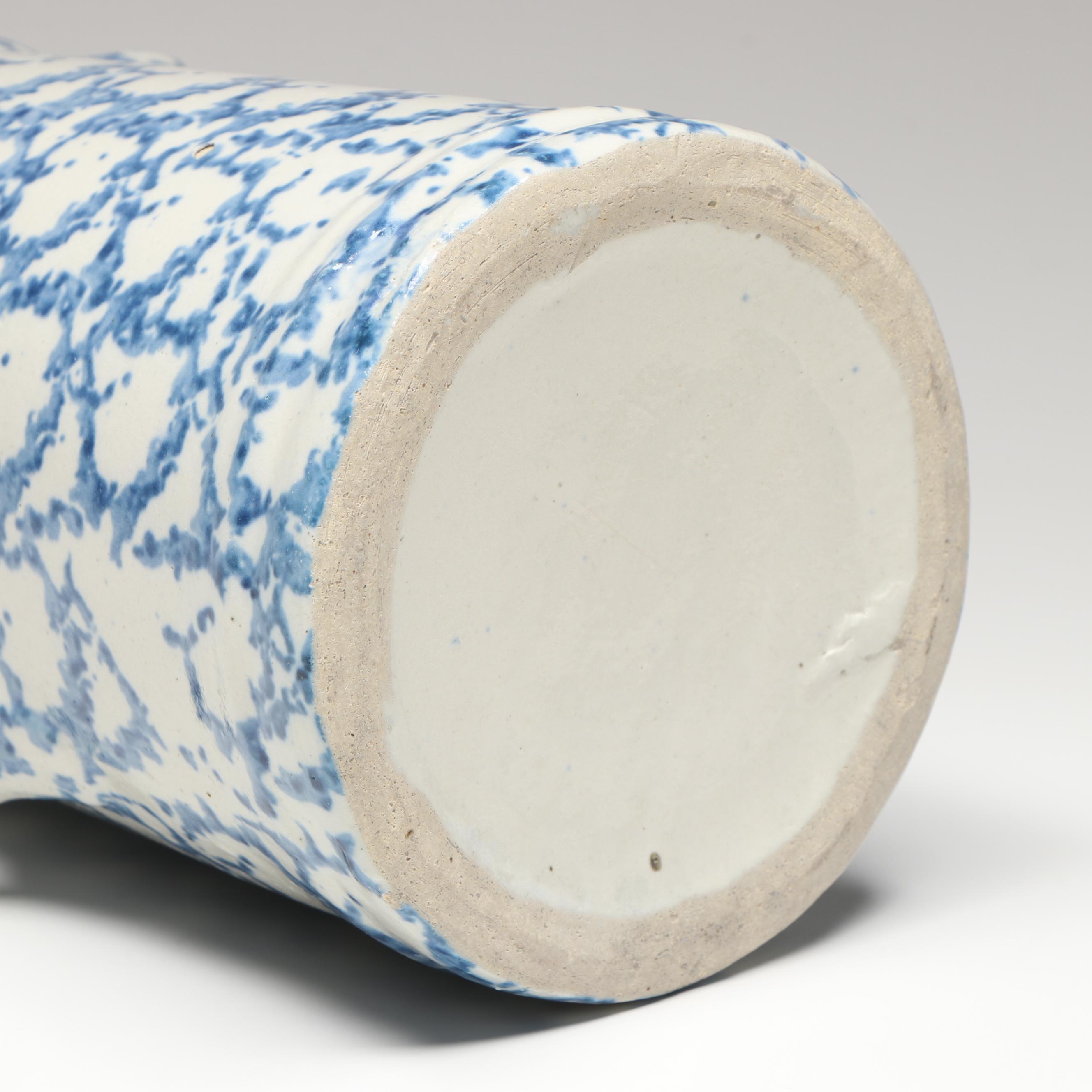 Studio Pottery Blue and White Ceramic Pitcher Vases and Lidded Jar