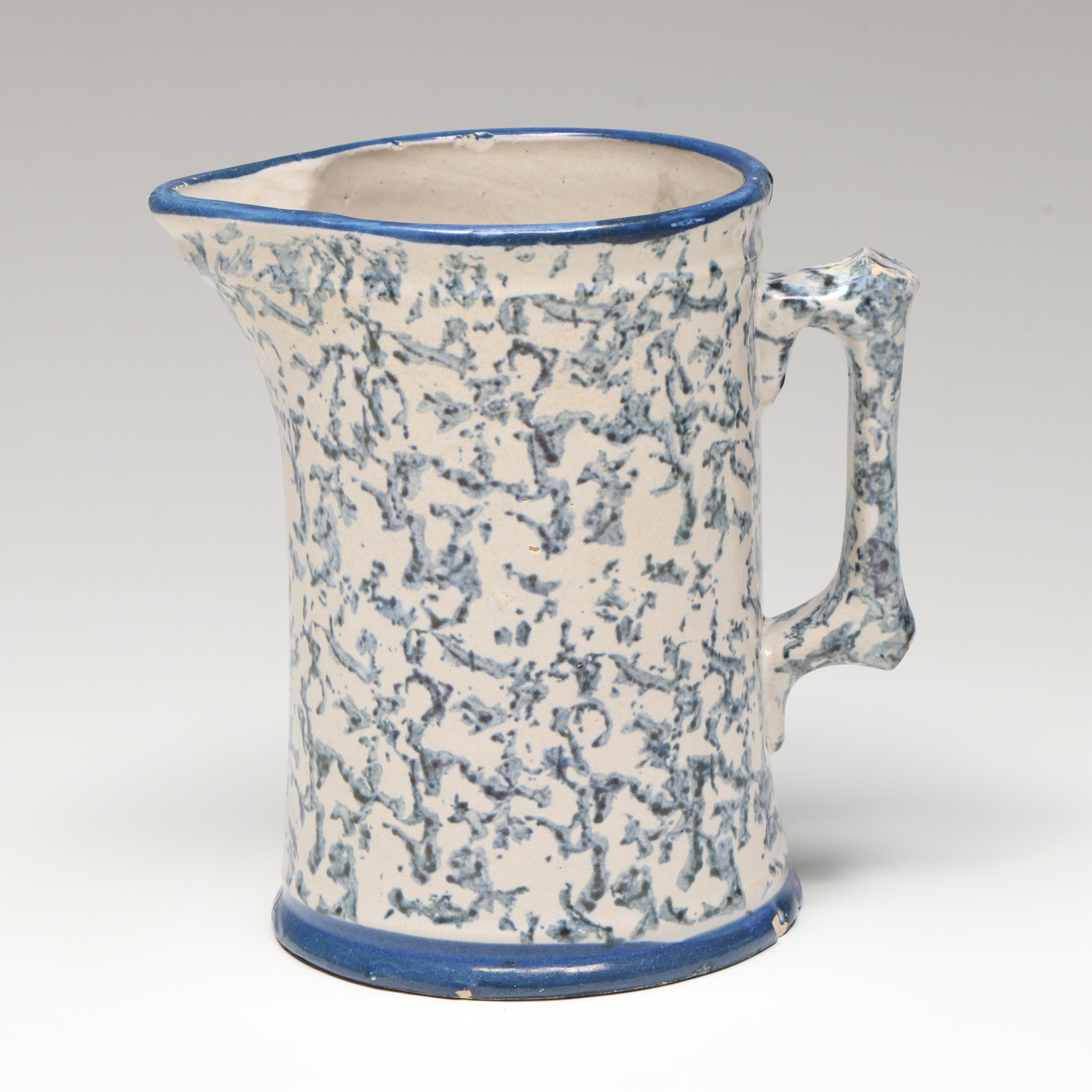 Studio Pottery Blue and White Ceramic Pitcher Vases and Lidded Jar