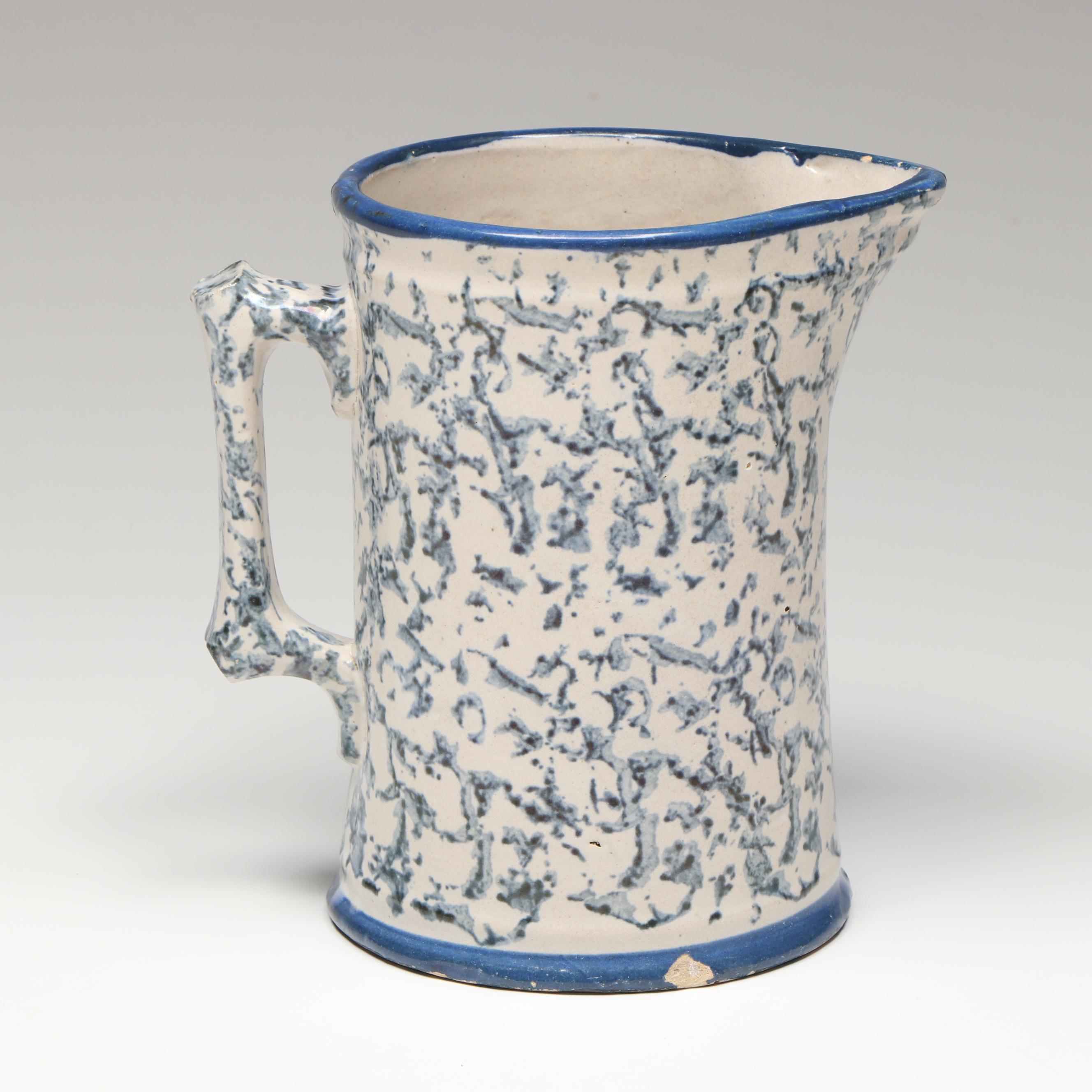 Studio Pottery Blue and White Ceramic Pitcher Vases and Lidded Jar